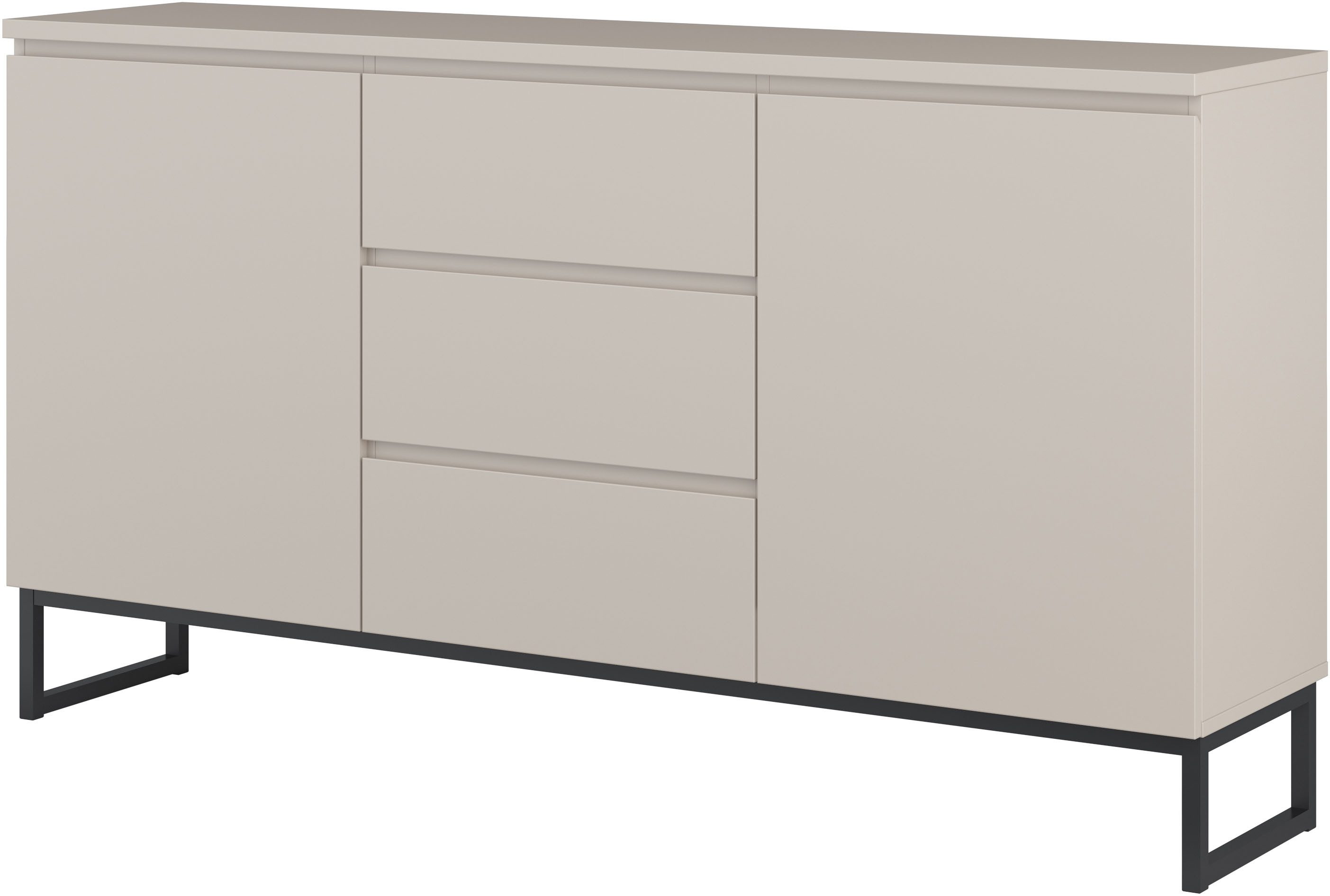 OTTO home Sideboard Modo II, Breite 150 cm, moderne grifflose Kommode 2Türen/3 SK, Schubladenkommode viel Stauraum, Einlegeböden verstellbar, Metallkufen