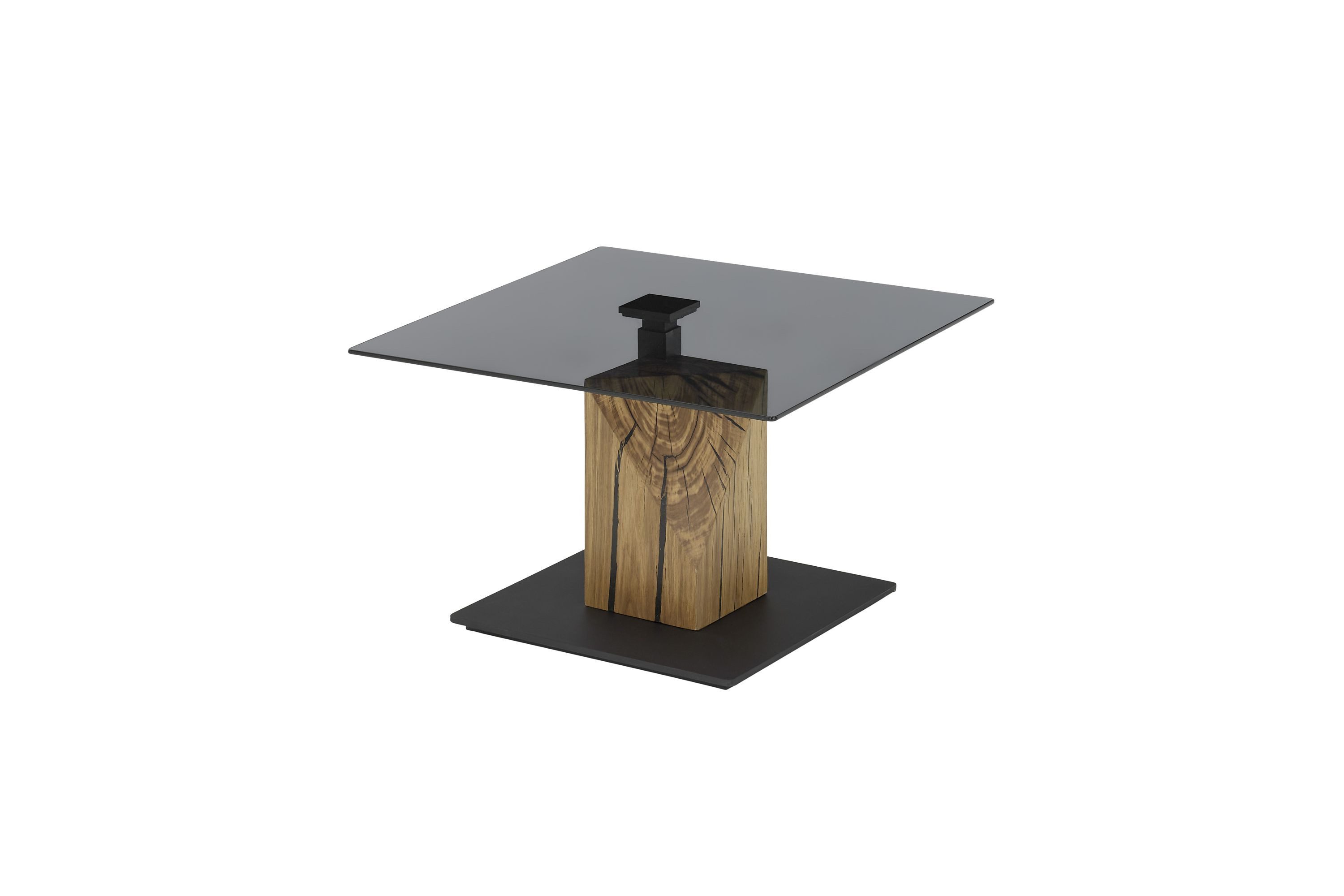 Robas Lund Couchtisch BALSTA, Schwarz m. grauer Glasplatte & Eichenblock B/H/T 70x45x70 cm