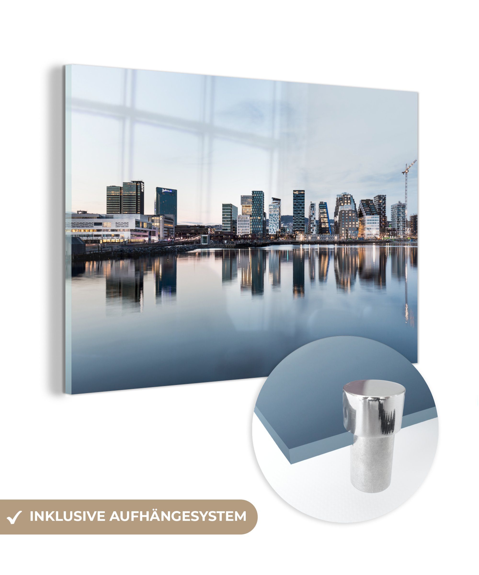 MuchoWow Acrylglasbild Oslo - Skyline - Fluss, (1 St), Acrylglasbilder Wohnzimmer & Schlafzimmer