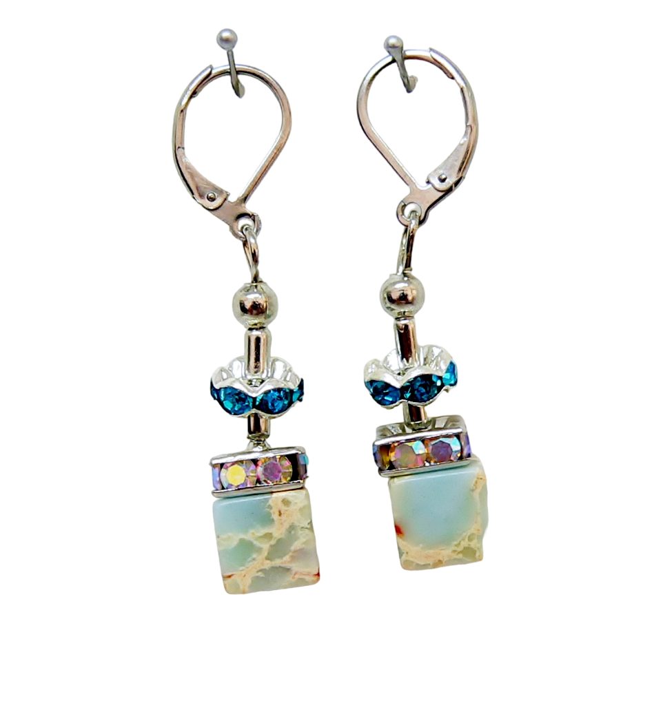 traumschmuck Paar Ohrhänger 216p-o Ohrhänger Würfel Sediment Jaspis mehrfarbig terracotta Strass (Geschenk, Muttertag, Weihnachten, Geburtstag, Valentinstag, in – Bild 2 von 3