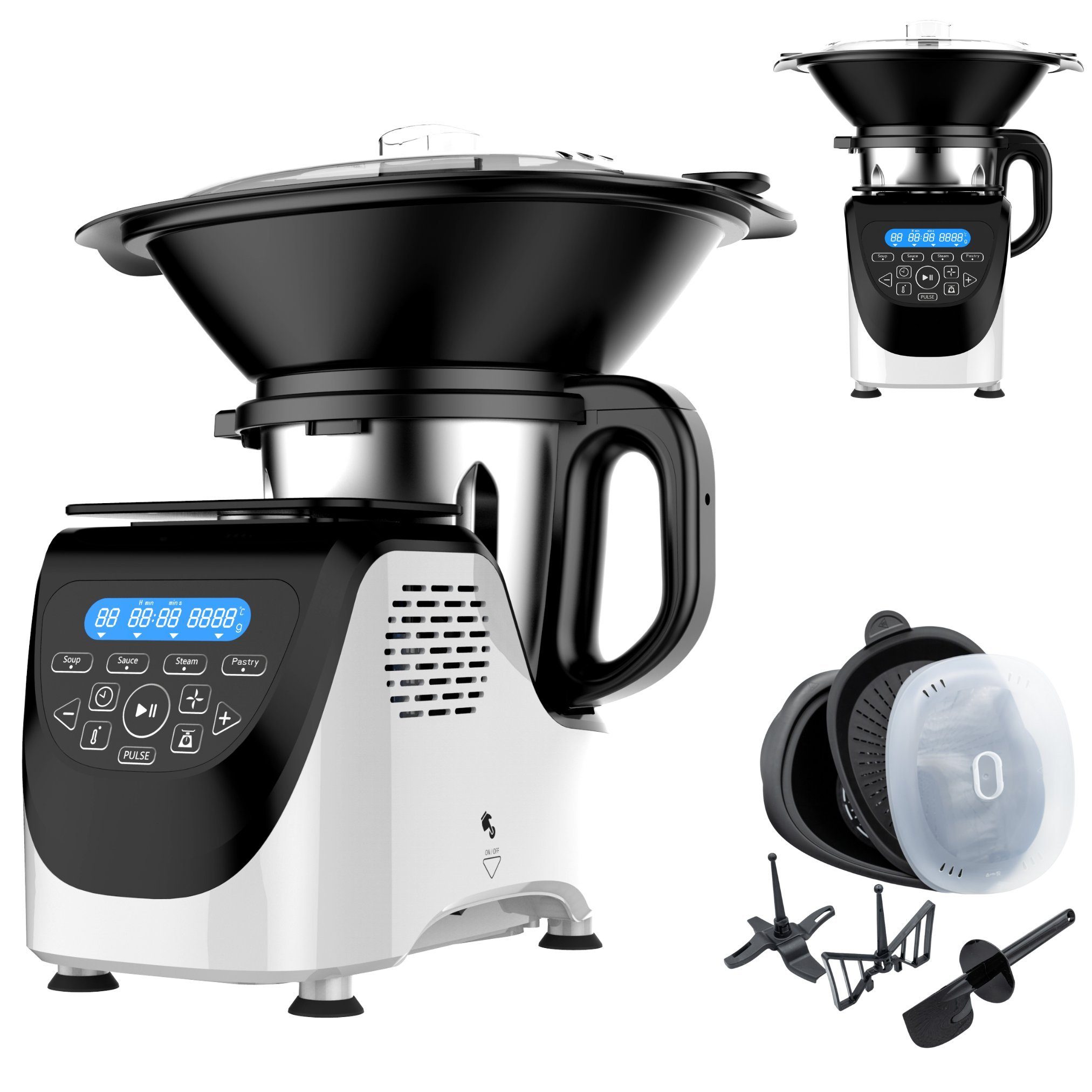 Best Direct® Küchenmaschine mit Kochfunktion, 1000 W, 3,00 l Schüssel, mit Dampfgaraufsatz, digitale Waage