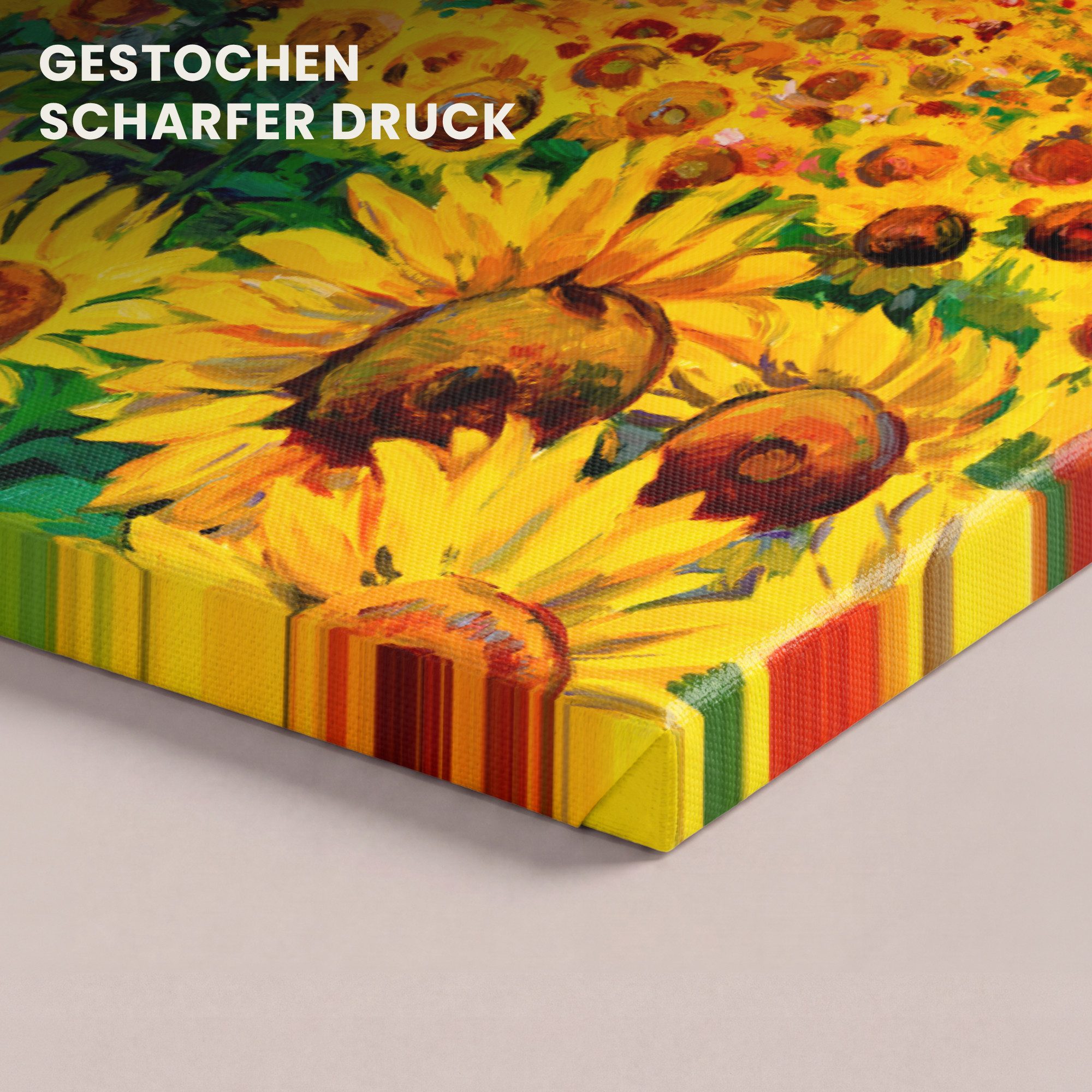 OneMillionCanvasses® Leinwandbild Ölfarbe - Kunstdrucke - Blumen - Sonnenblume, Fotodruck (1 St), Wandbild, Deko Schlafzimmer Wohnzimmer Flur 20x20 cm – Bild 3 von 5