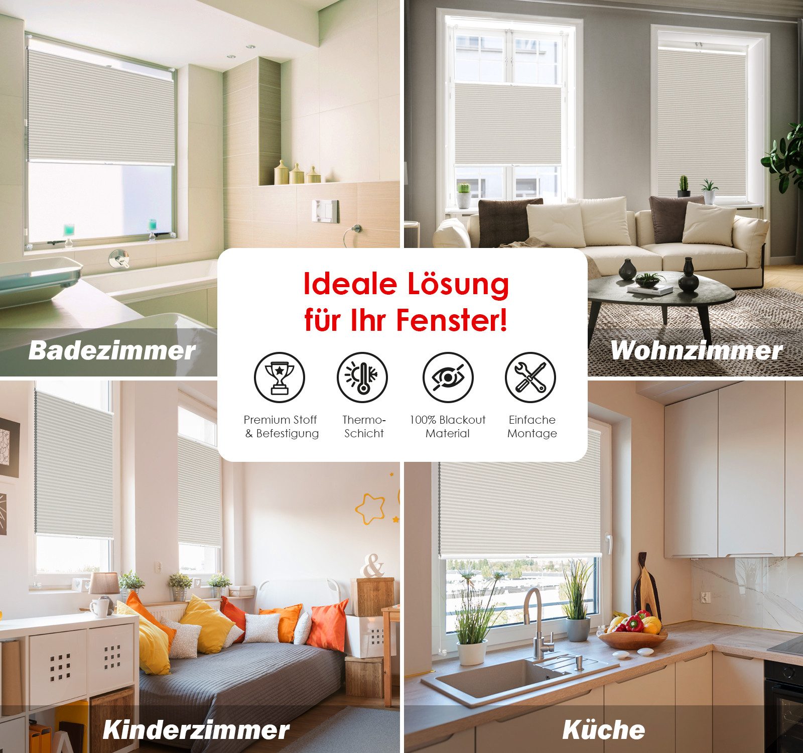 DomDeco Wabenplissee Thermo Plissee ohne Bohren - Hitzeschutz, Verdunkelung, verspannt, abdunkelnd, Klemmfix, stufenlos, kälteschutz, modernes Fensterplissee – Bild 3 von 5