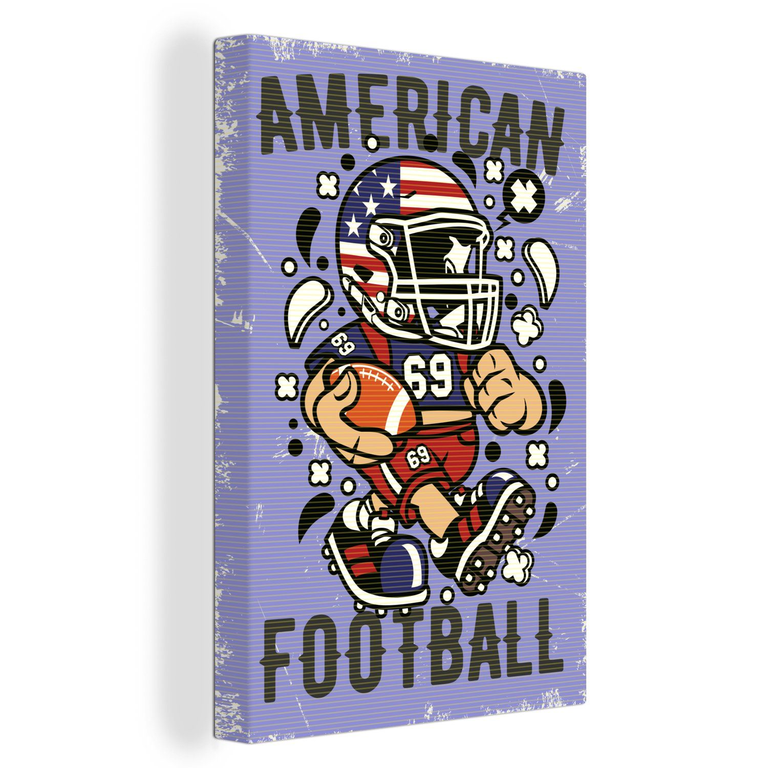 OneMillionCanvasses® Leinwandbild American Football - Lila - Vintage, (1 St), Leinwandbild fertig bespannt inkl. Zackenaufhänger, Gemälde, 20x30 cm