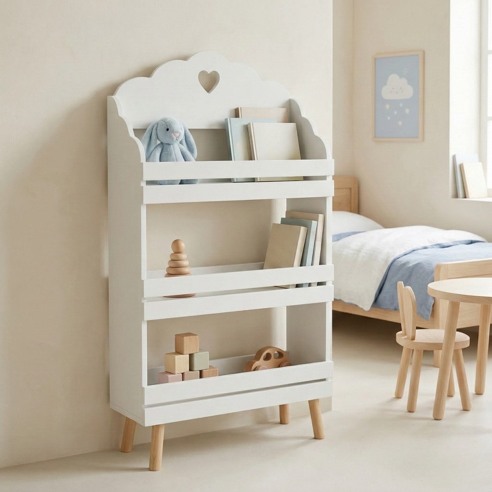 BOXIMO Regal Kinderregal mit Wolkenmotiv NUVU, 60 x 100 x 18 cm
