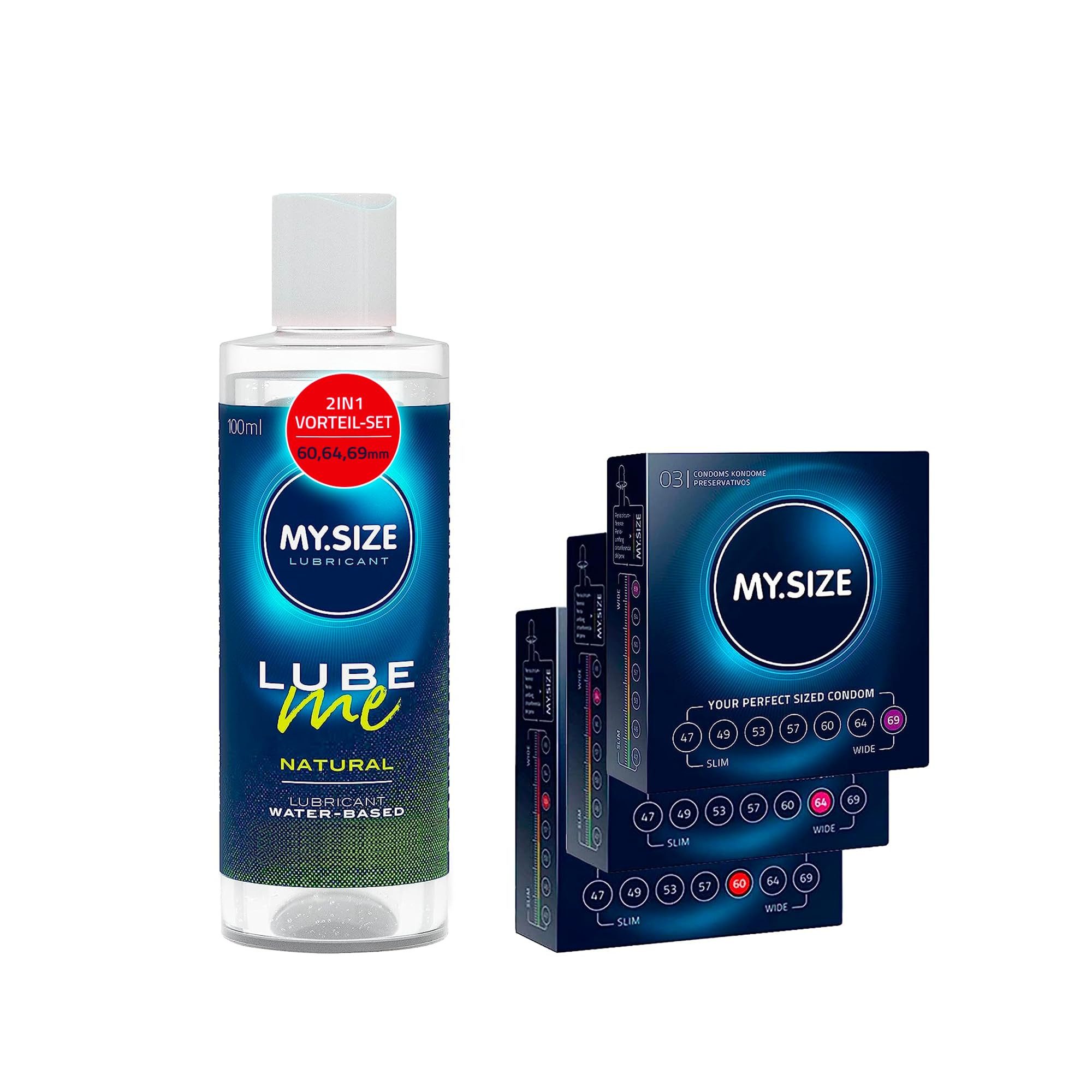 MY.SIZE Kondome MY.SIZE Kondom + Gleitgel Set Set, 3x3 Kondome + 100 ml Gleitgel