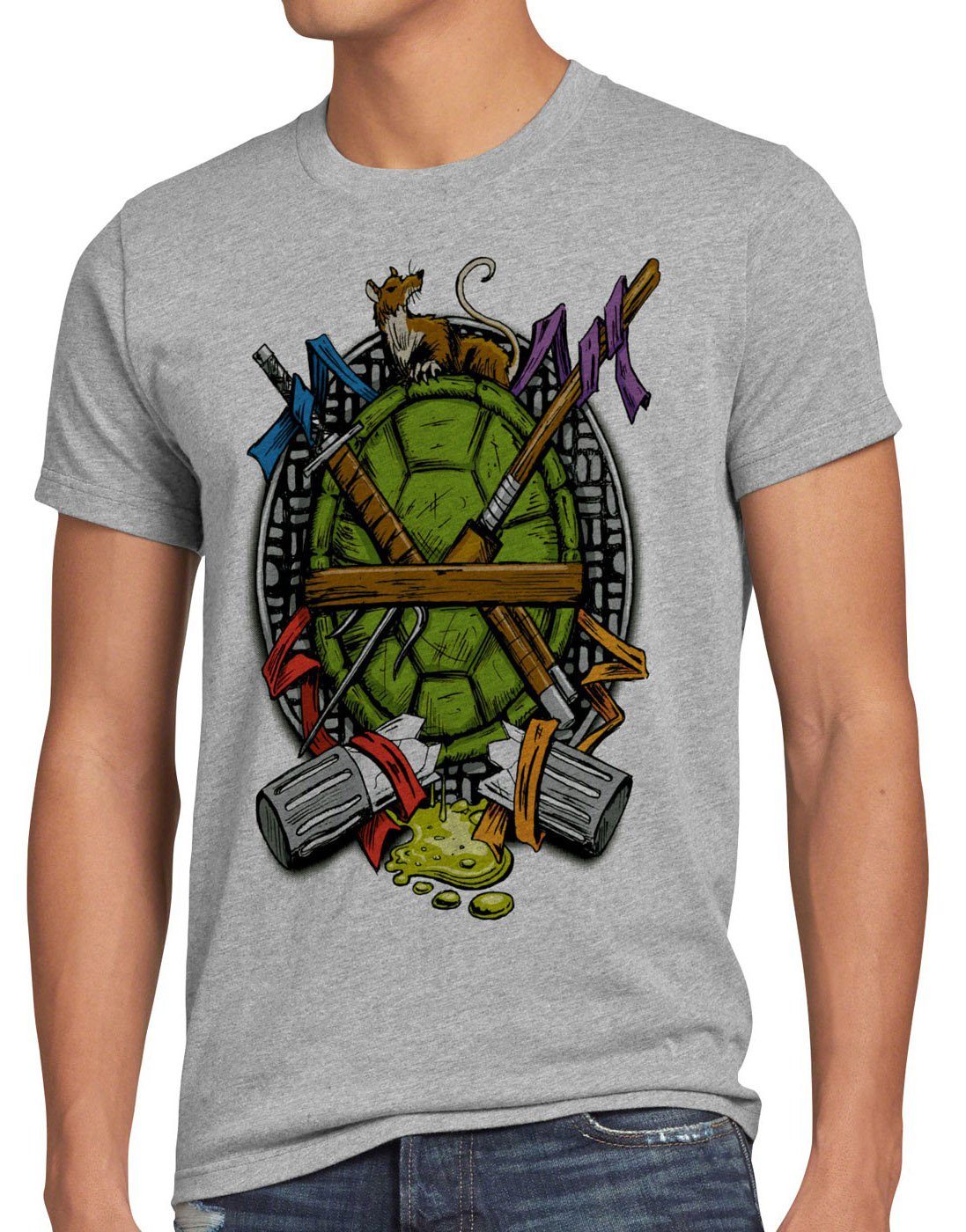 style3 Print-Shirt Herren T-Shirt Hero Turtle turtles teenage schildkröte comic mutant film blu-ray grau meliert