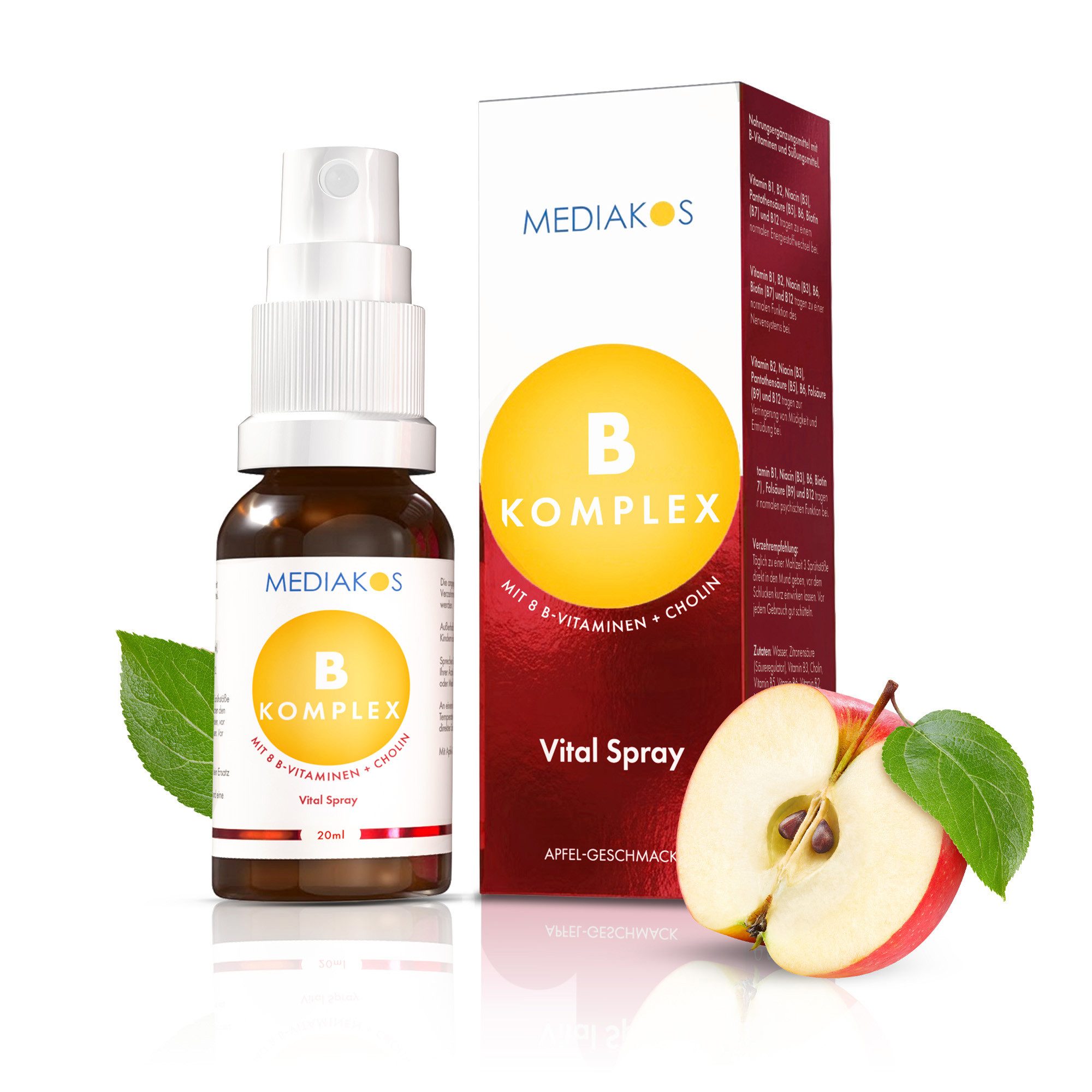 Mediakos Mediakos Vitamin B-Komplex Vital Spray, mit allen 8 B-Vitaminen & Cholin - für Energie, Nerven und Psyche & bei Müdigkeit – Vegan à 20 ml