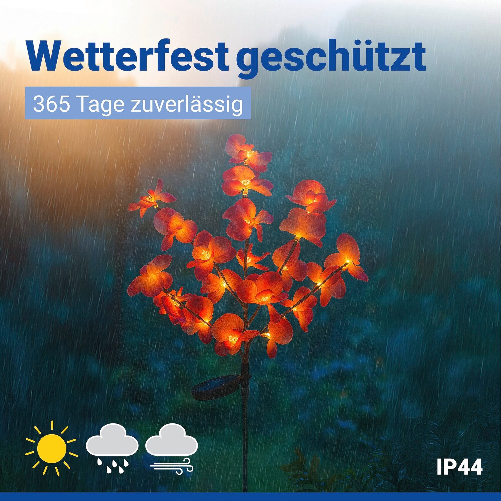 Maximex LED Gartenleuchte Modell Orchidee, Ein-/Ausschalter, LED fest integriert, Extra-Warmweiß, LED Gartenstecker, solarbetriebene Gartenbeleuchtung, 2 Einstellungen