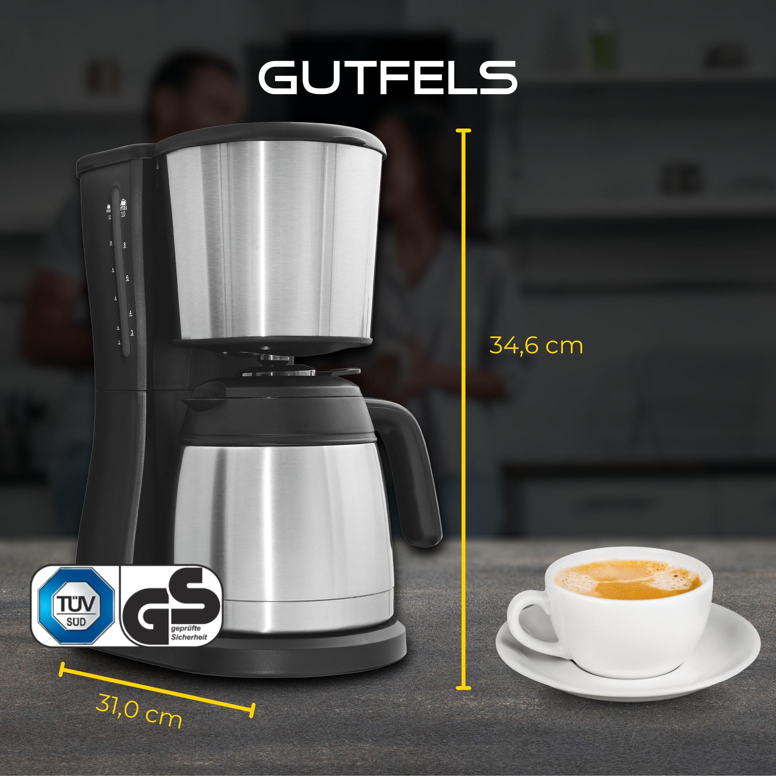 Gutfels Filterkaffeemaschine COFFEE 2030, 1,25l Kaffeekanne, Papierfilter 1x4, 1,25 L Glaskanne, 980 Watt