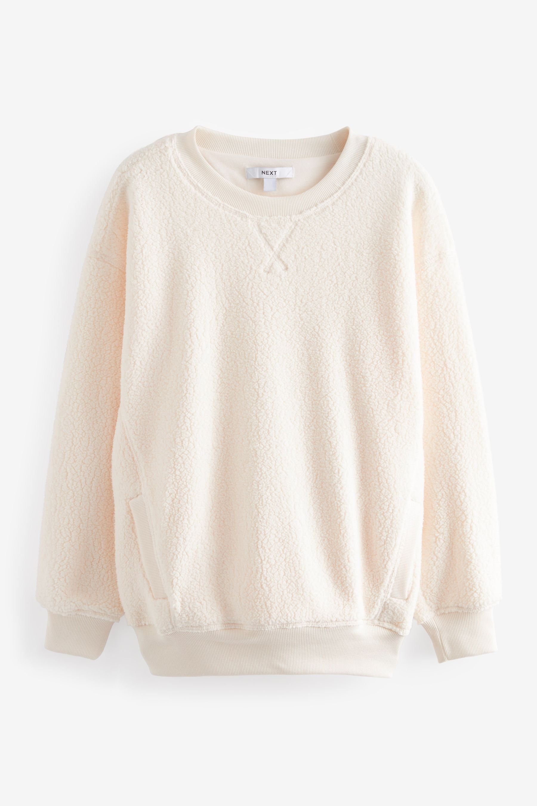 (1-tlg) White Langes Next Ecru Fleece-Sweatshirt Longsweatshirt
