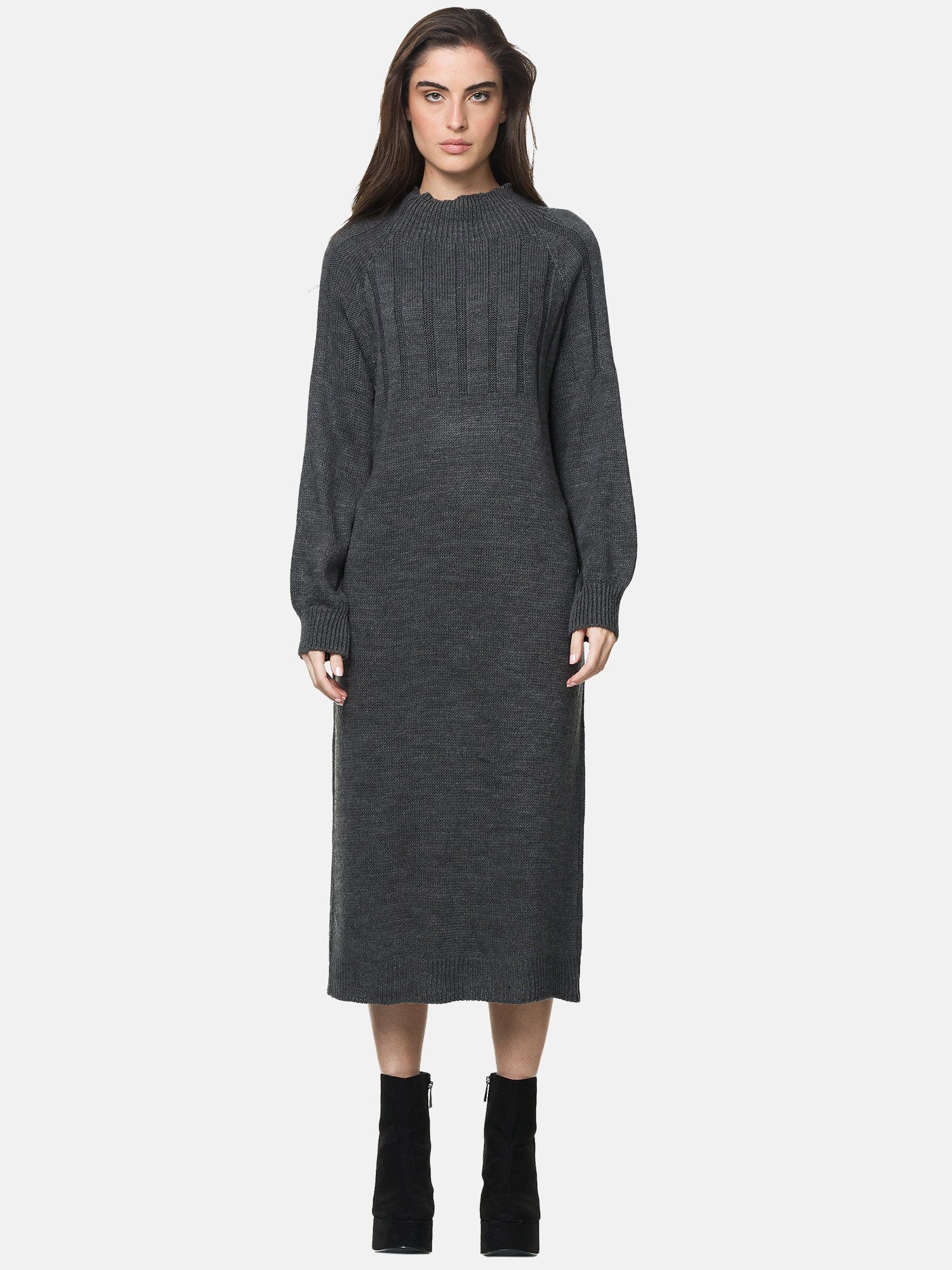 ELARA Strickkleid Elara Damen Strickkleid Stehkragen 1-tlg mehr