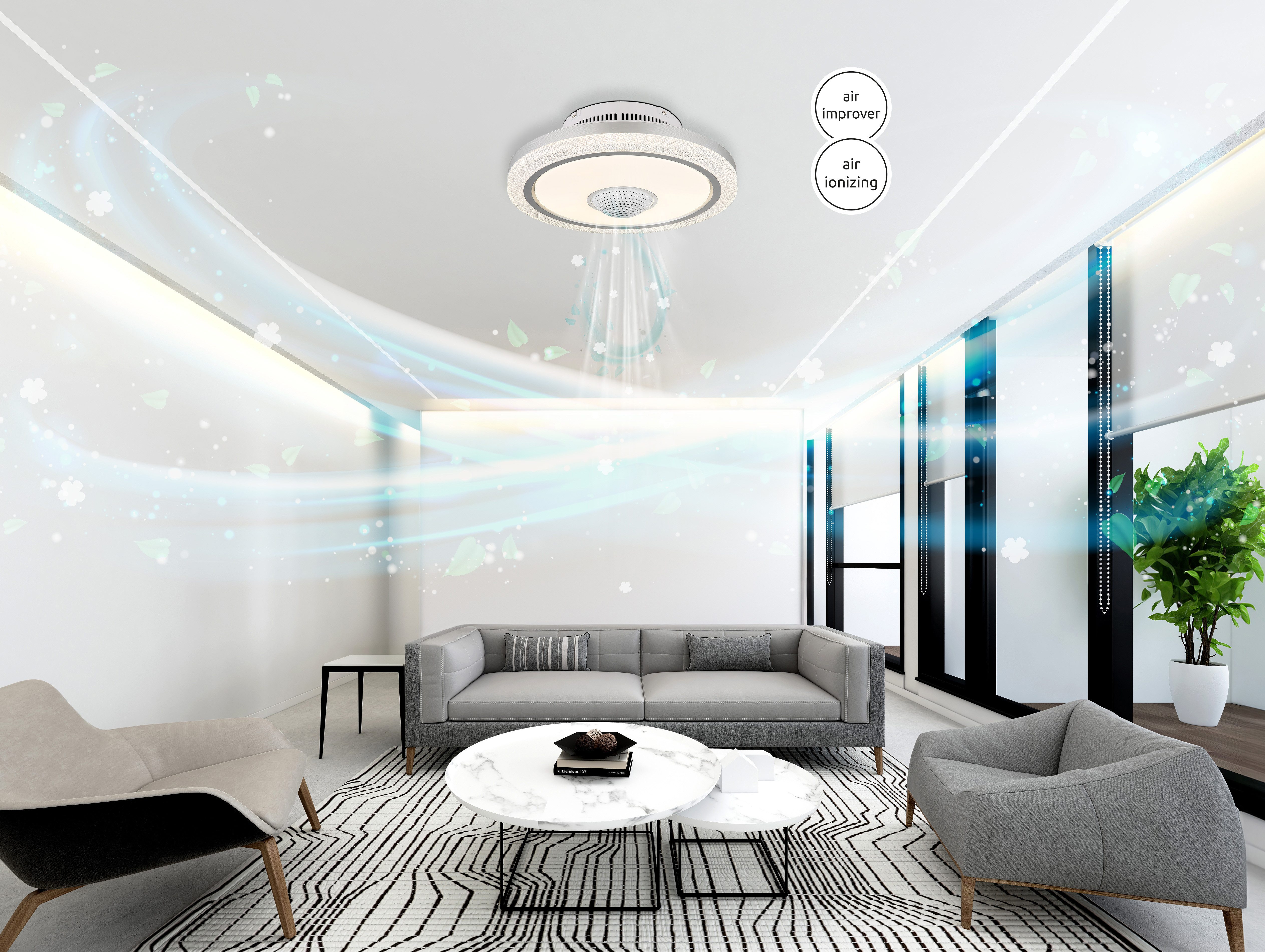GLOBO LIGHTING Deckenleuchte SHELLY, Dimmfunktion, Memoryfunktion, Nachtlichtfunktion, Timerfunktion, mehrere Helligkeitsstufen, LED fest integriert, warmweiß - kaltweiß, Ventilator weiß Kristalleffekt Funktionen elegant Wohnraum