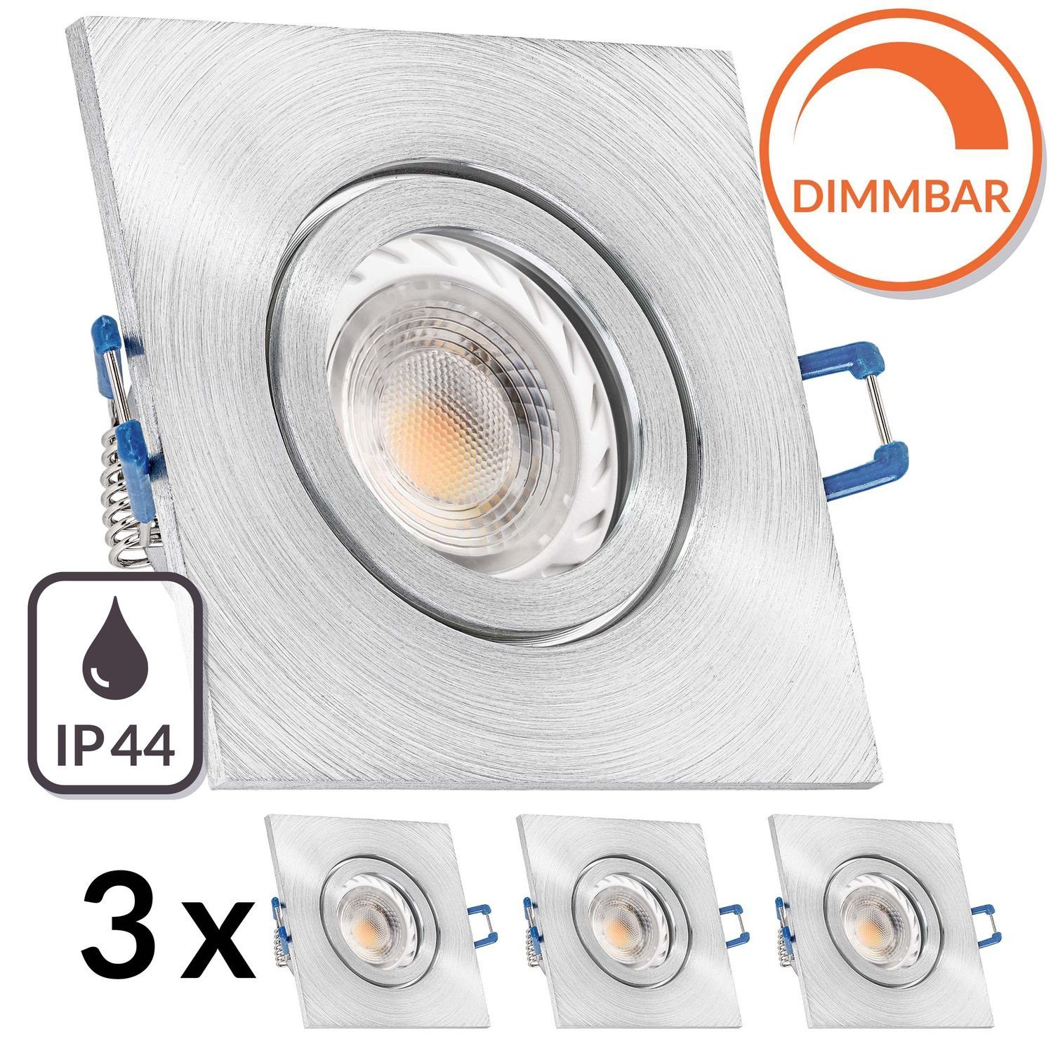 LEDANDO LED GU10 matt aluminium Einbaustrahler IP44 in vo Set 5,5W LED Einbaustrahler LED 3er mit