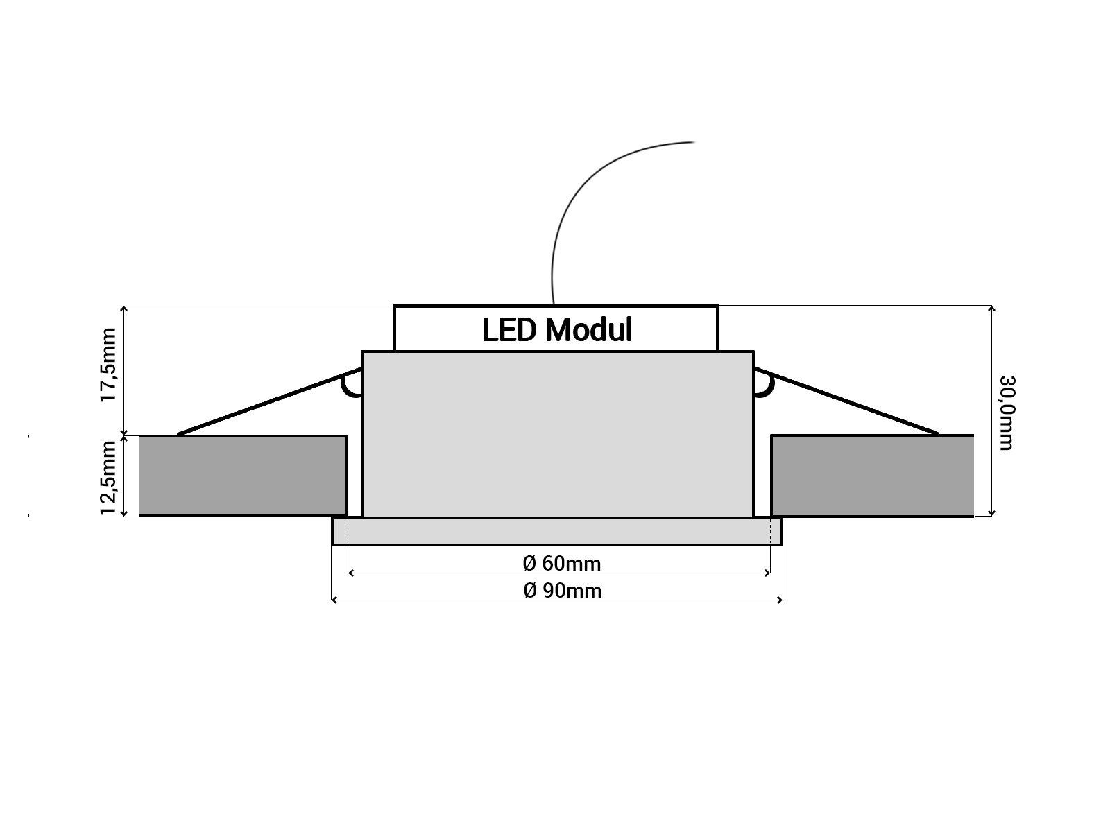 Flacher SSC-LUXon aus Design Einbaustrahler Warmweiß LED, spiegelnd, Einbaustrahler rund Glas schwarz LED
