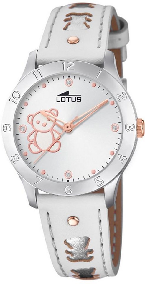 Lotus Quarzuhr LOTUS Jugend Uhr Elegant 18657/A Leder, Jugend Armbanduhr  rund, mittel (ca. 32mm), Lederarmband weiß