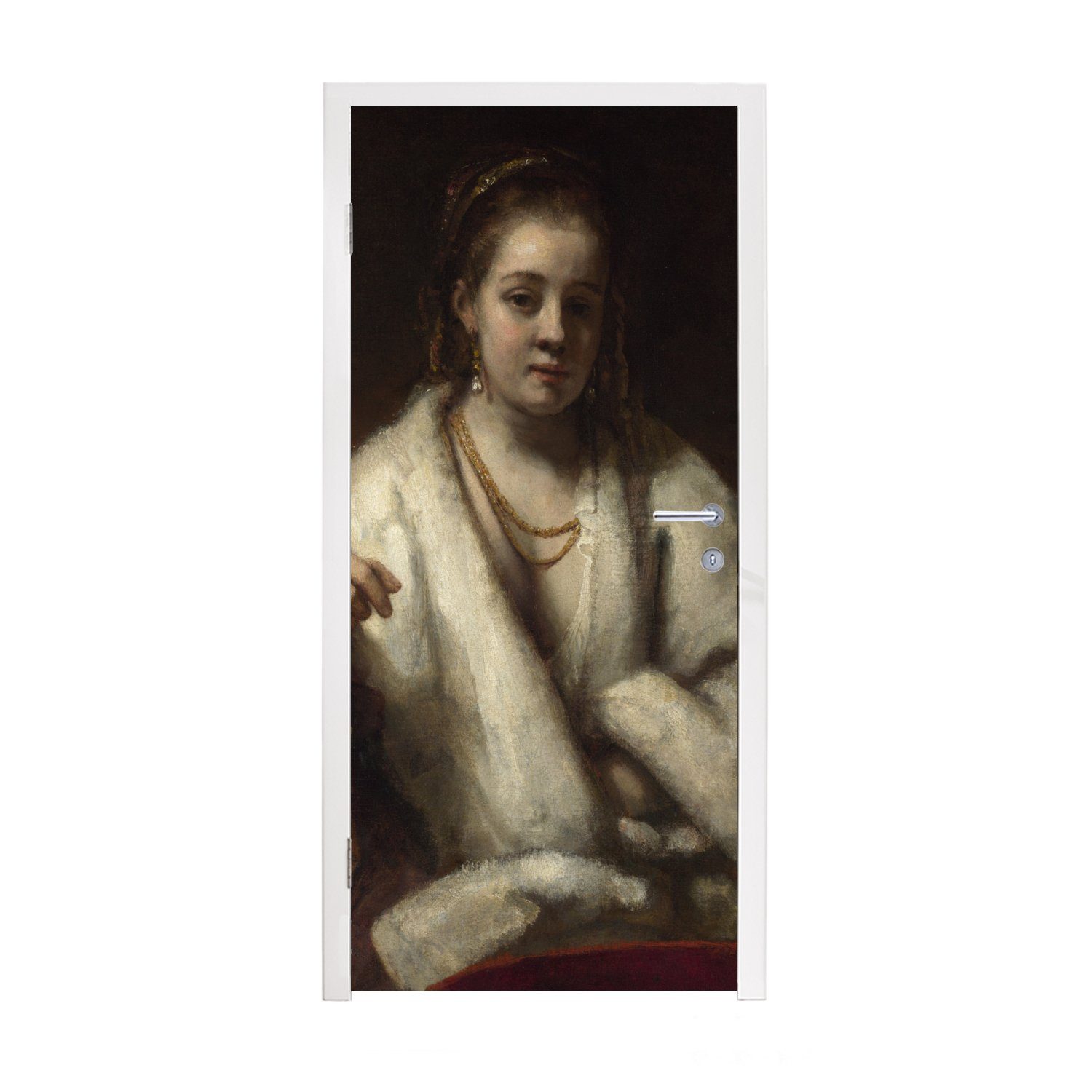 MuchoWow Türtapete Porträt von Hendrickje Stoffels - Gemälde von Rembrandt van Rijn, Matt, bedruckt, (1 St), Fototapete für Tür, Türaufkleber, 75x205 cm