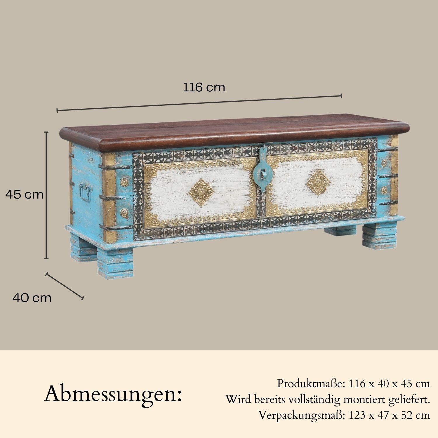 Marrakesch Orient & Mediterran Interior Betttruhe Massivholz-Truhe Cemile handgemachte Möbel Sitztruhe Betttruhe 116 cm (1 St), Handarbeit
