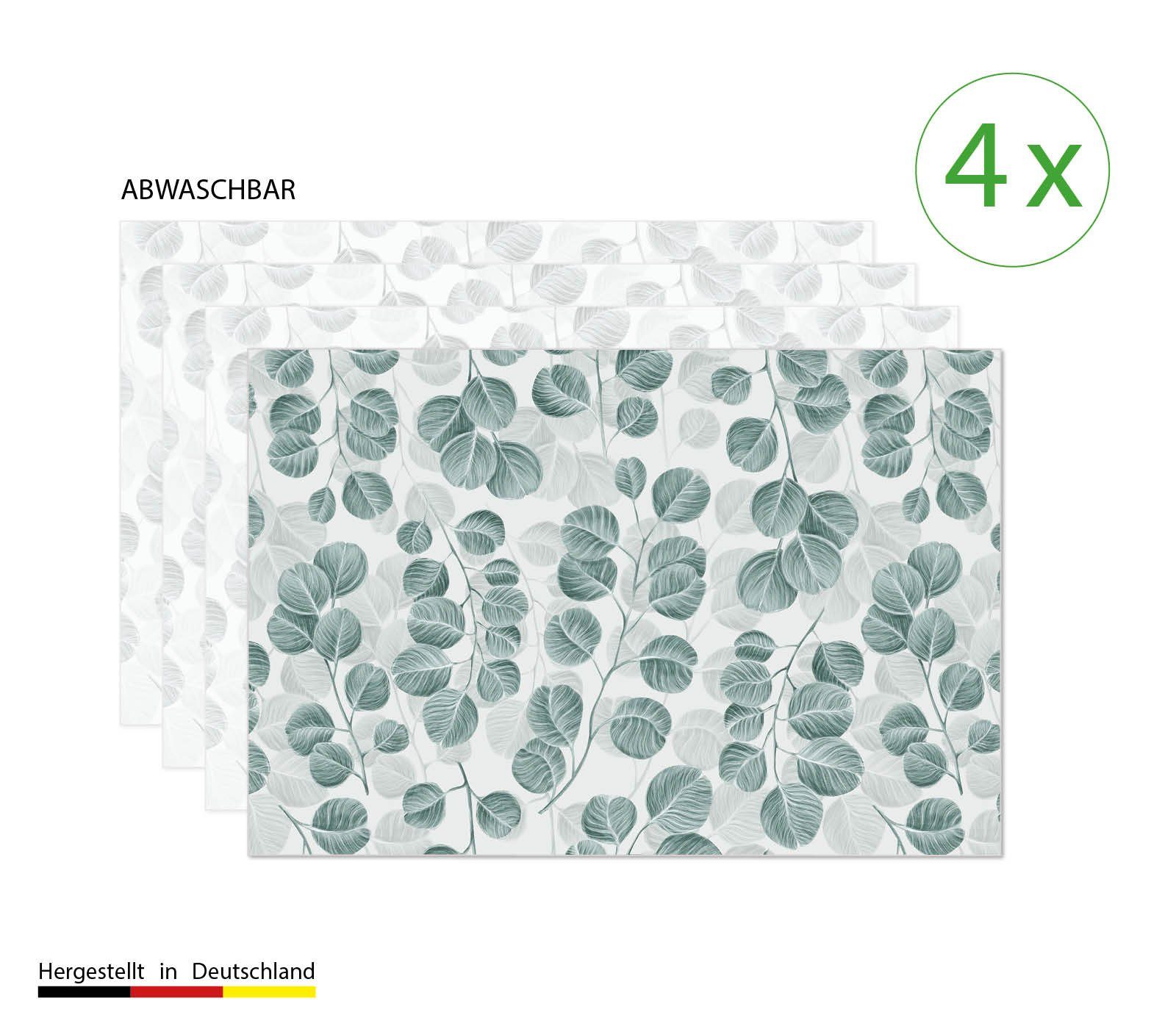 cover-your-desk.de Platzset abwaschbar - Eukalyptus Muster - aus Premium Vinyl, (4-St), 44 x 32 cm - rutschfeste Tischdekoration!