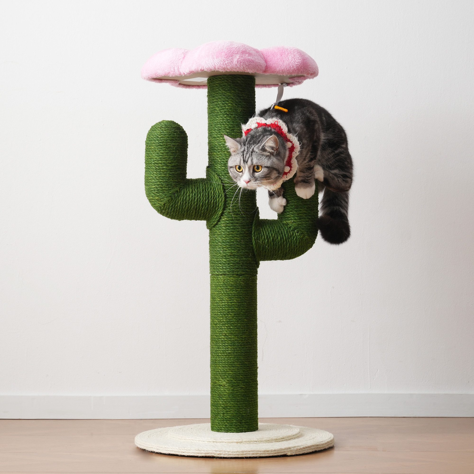 Blossom Kratzbaum Katzenkratzsäule in Kaktusform 90 cm hoher mit verdickten Sisalstämmen, Katzenbaum Kletterbaum klein mit Kippschutz, grün-Design Kratzbaum