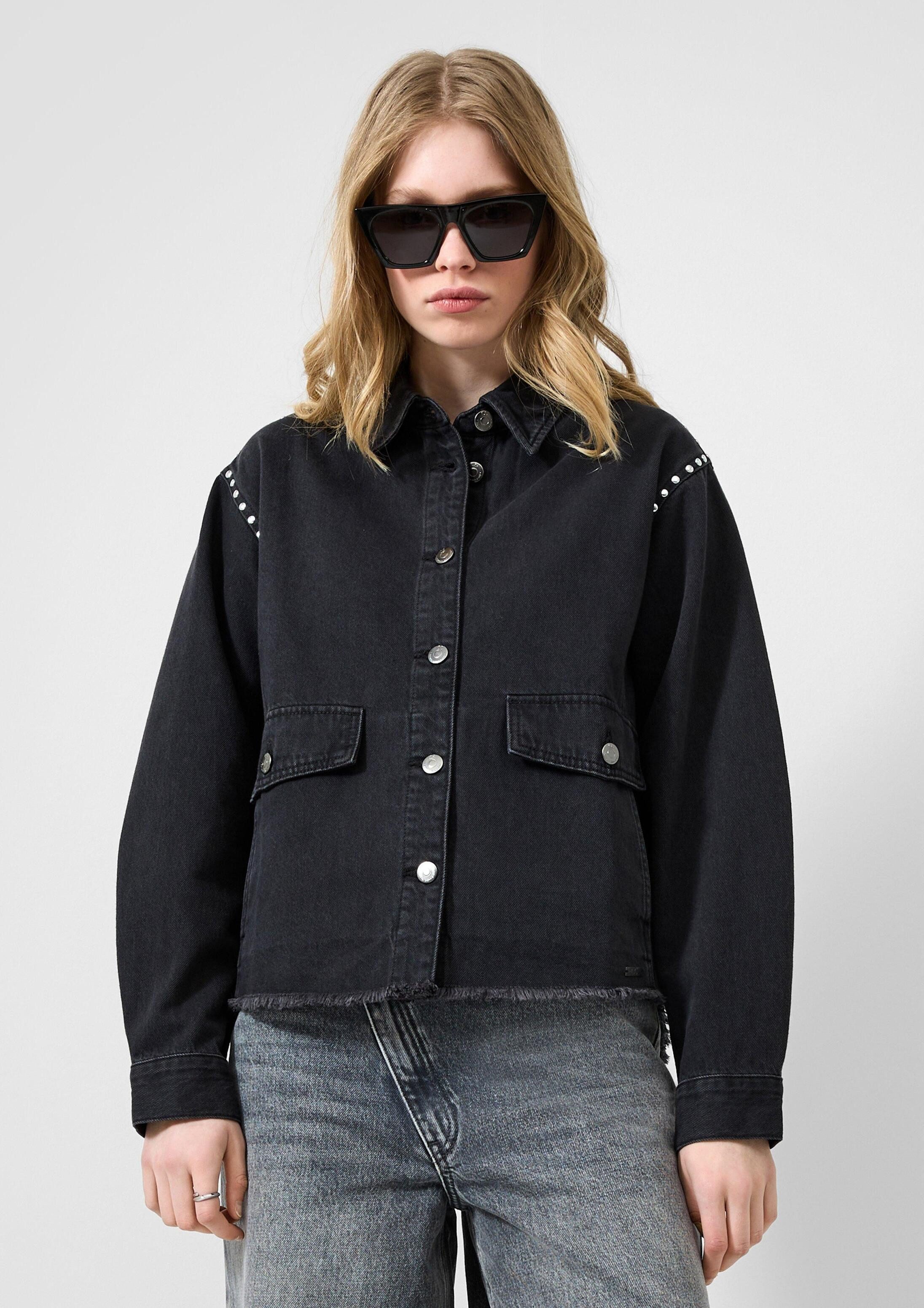 QS Hemdjacke Bluse Denim-Overshirt mit Nieten