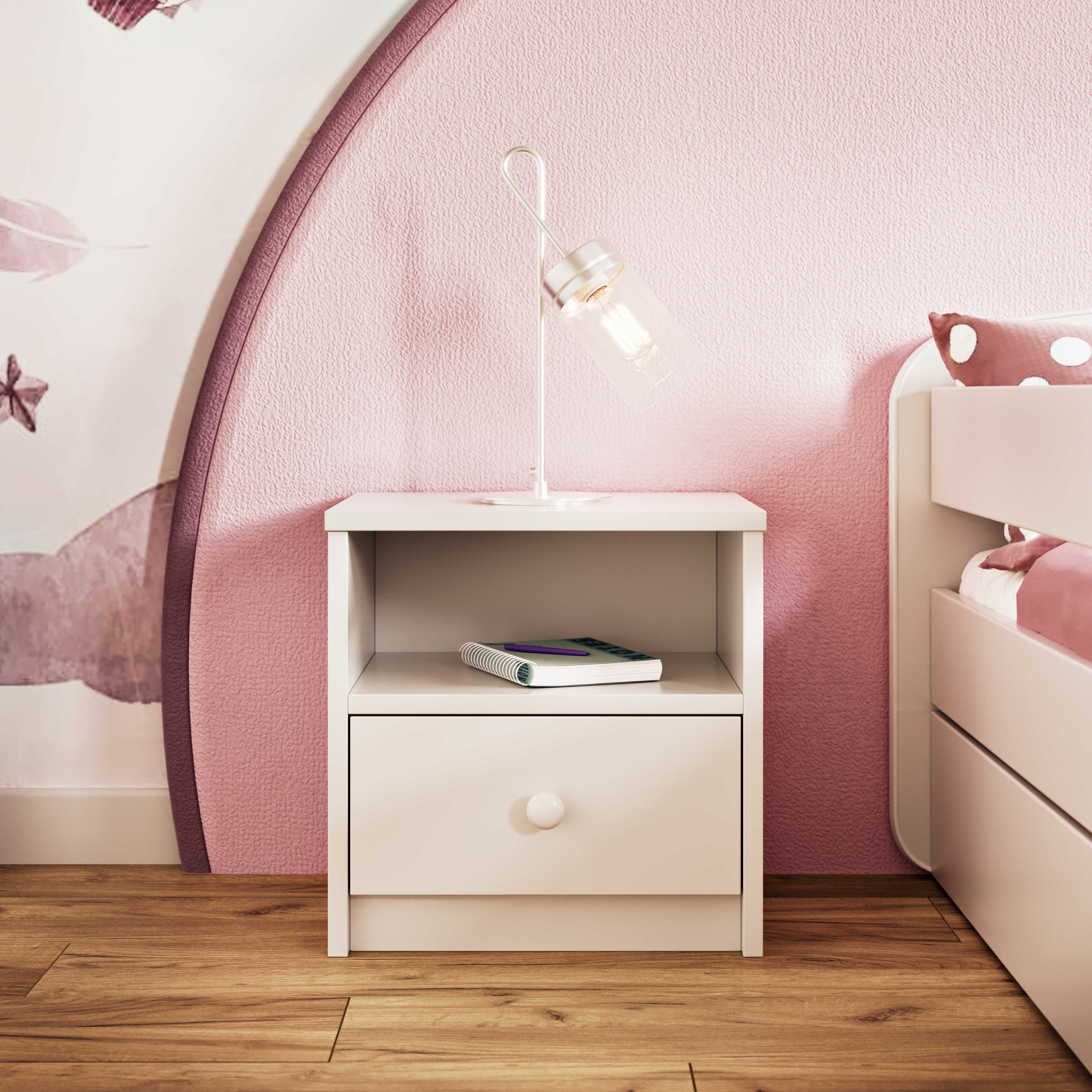 Bjird Nachttisch Babydream (mit Schließfach), 40x40x30 cm weiß