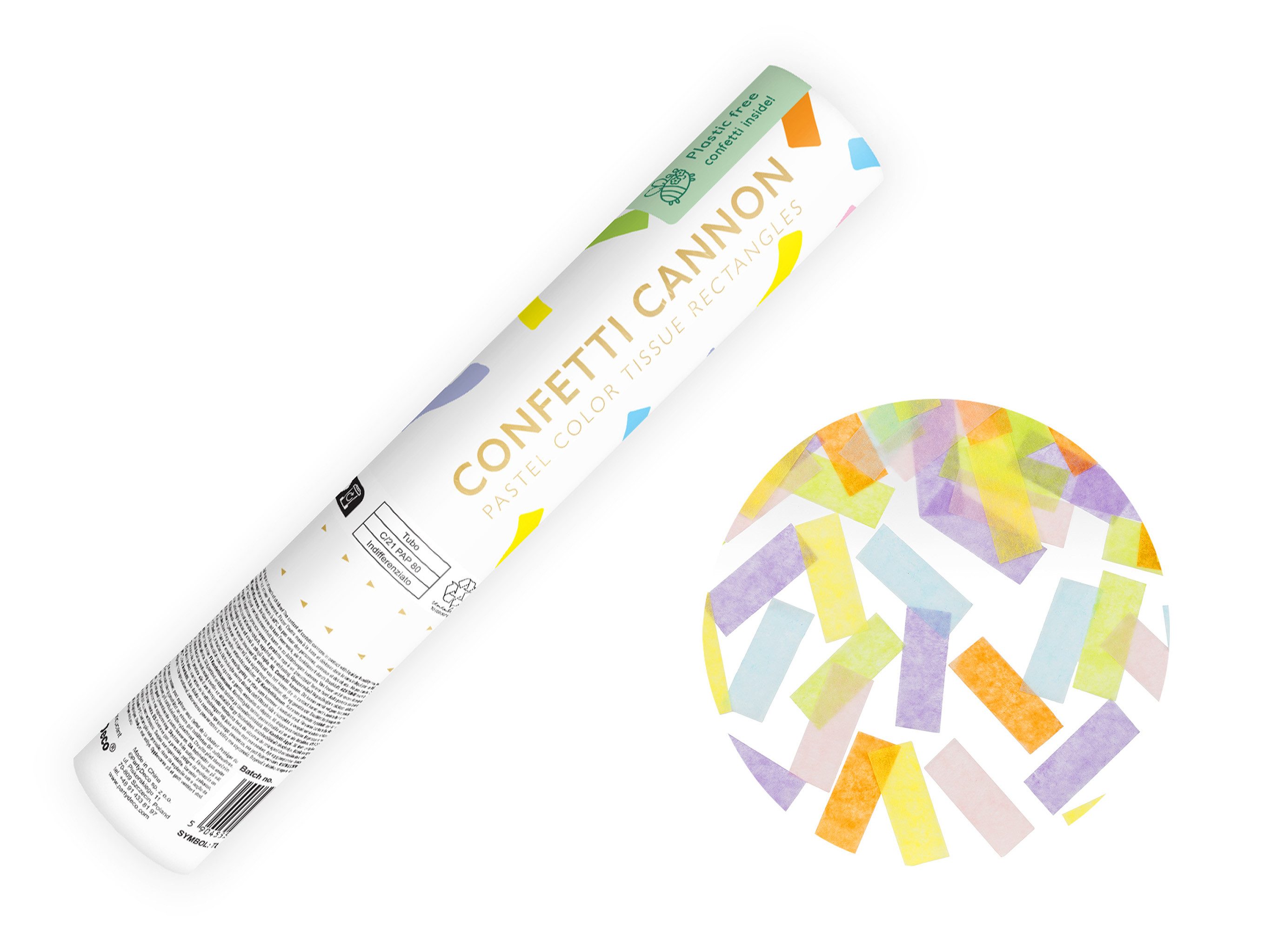 partydeco Konfetti, Konfettikanone mit Streifen 20cm Bunt Pastell