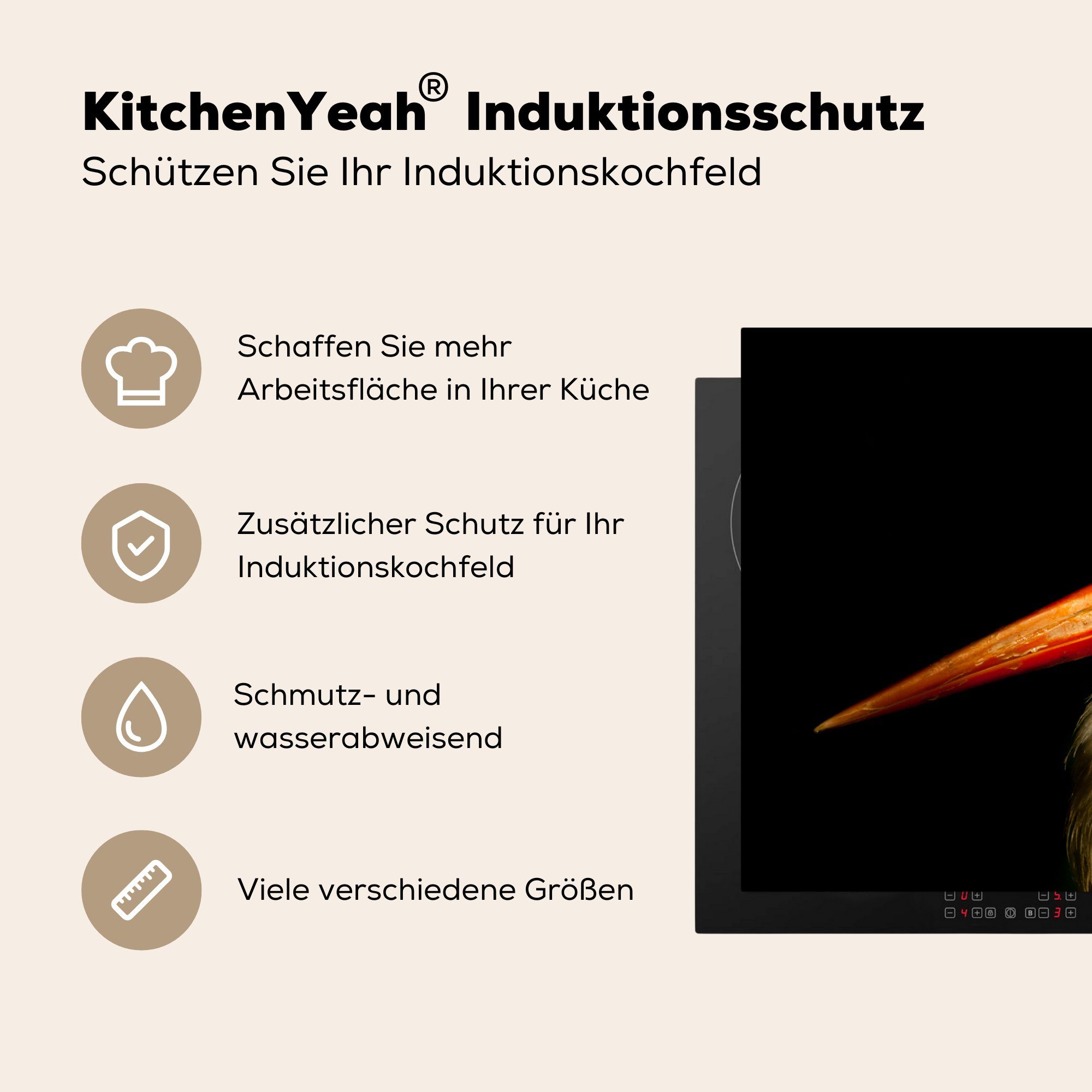MuchoWow Herdblende-/Abdeckplatte Vogel Federn, Induktionskochfeld tlg), küche, Schnabel cm, 81x52 Schutz - - Vinyl, (1 Ceranfeldabdeckung für die