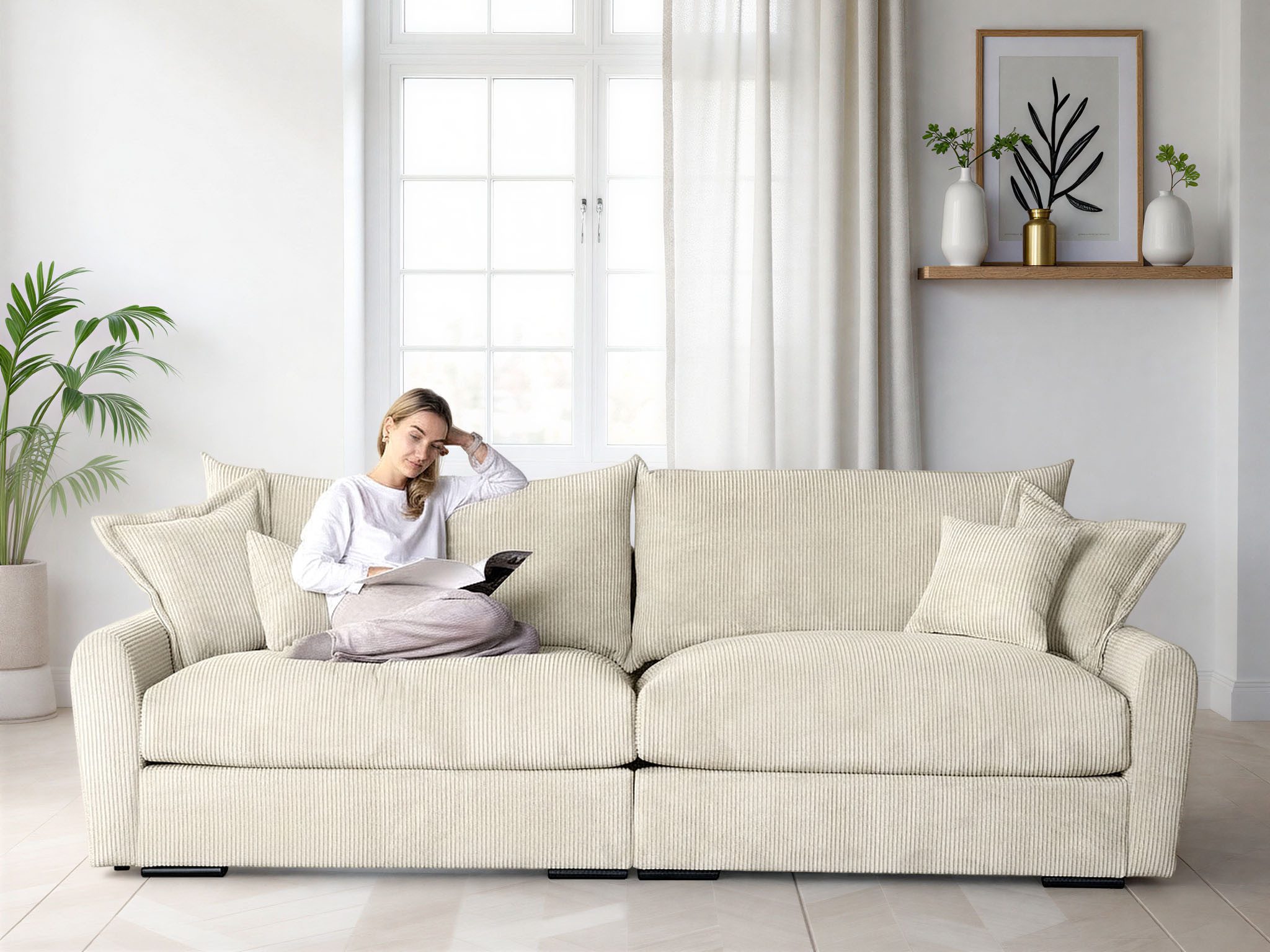 Home affaire Big-Sofa Finka, Breite 190 cm, Mega-Sofa, Cord oder Chenille-Struktur, mit Federkern & 4 Zierkissen