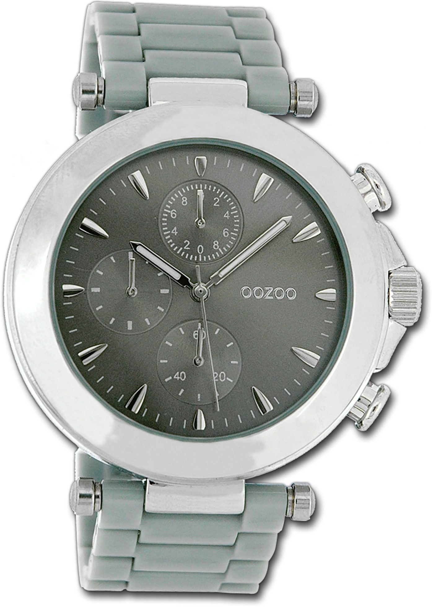 OOZOO Quarzuhr Oozoo Unisex Armbanduhr Vintage Series, (Analoguhr), Damen, Herrenuhr Metallarmband grau, rundes Gehäuse, groß (ca. 45mm)