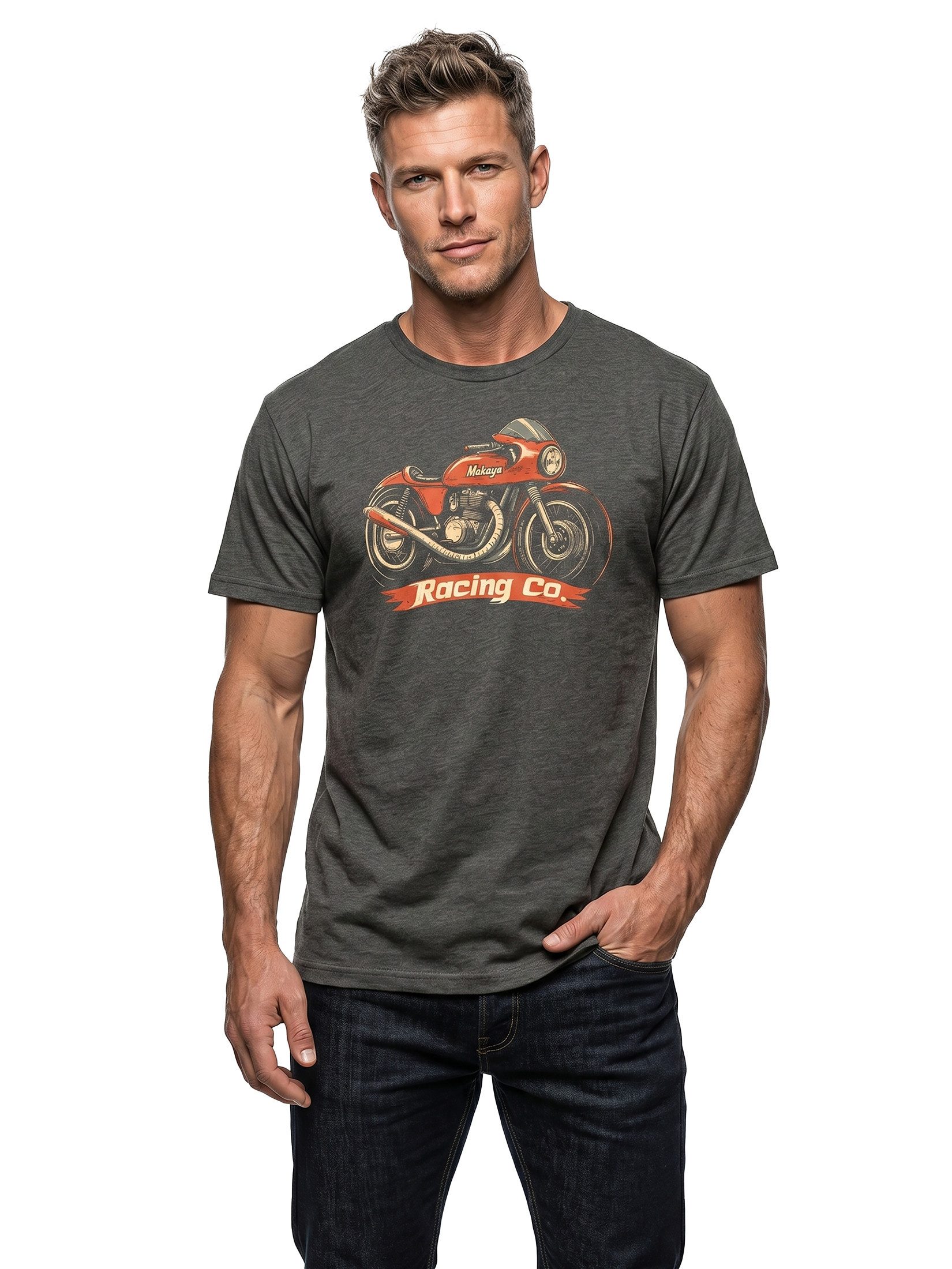 MAKAYA T-Shirt Bikershirt für Herren – Vintage Motorrad Design & Geschenkidee (Schwarz, Blau, Grün, Blaugrau, Grau, S, M, L, XL, XXL, XXXL, XXXXL, XXXXXL) Baumwolle