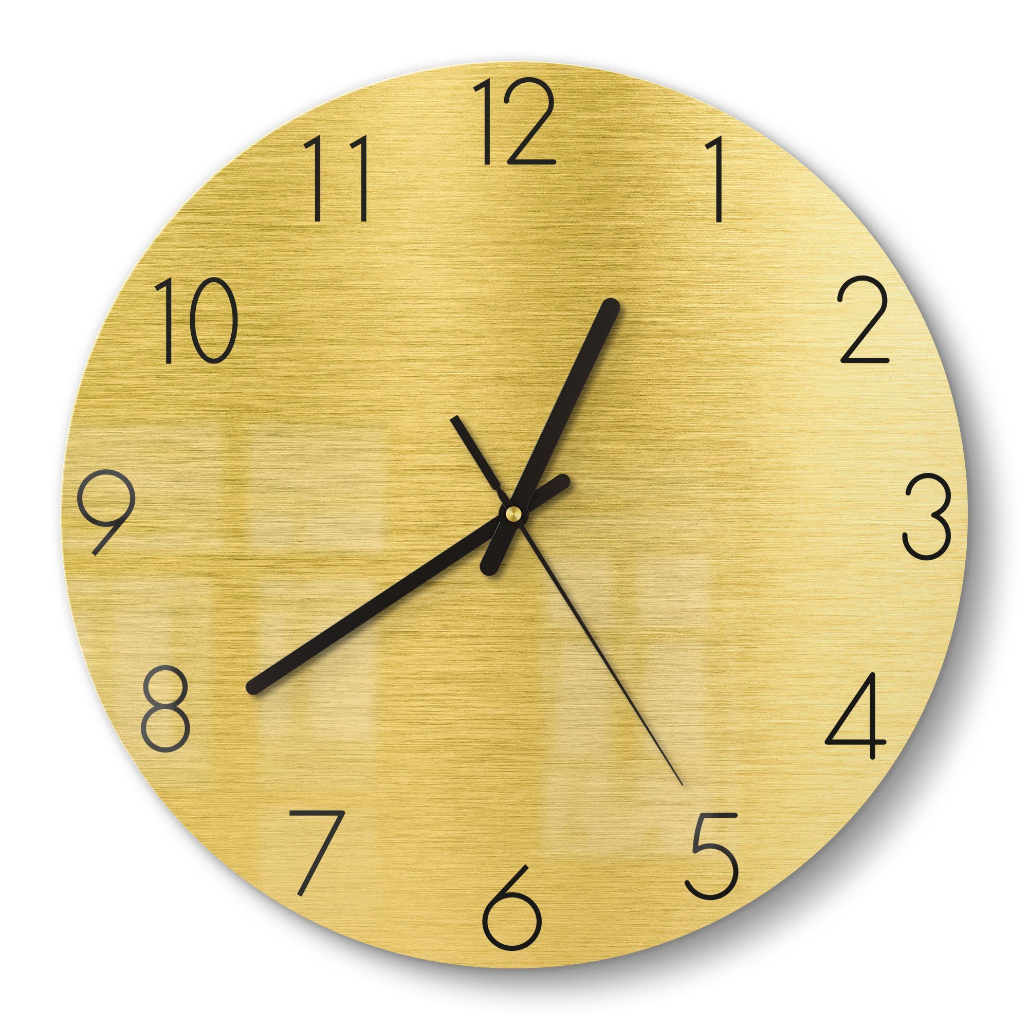DEQORI Wanduhr 'Gebürstete Goldoberfläche' (Glas Glasuhr modern Wand Uhr Design Küchenuhr)