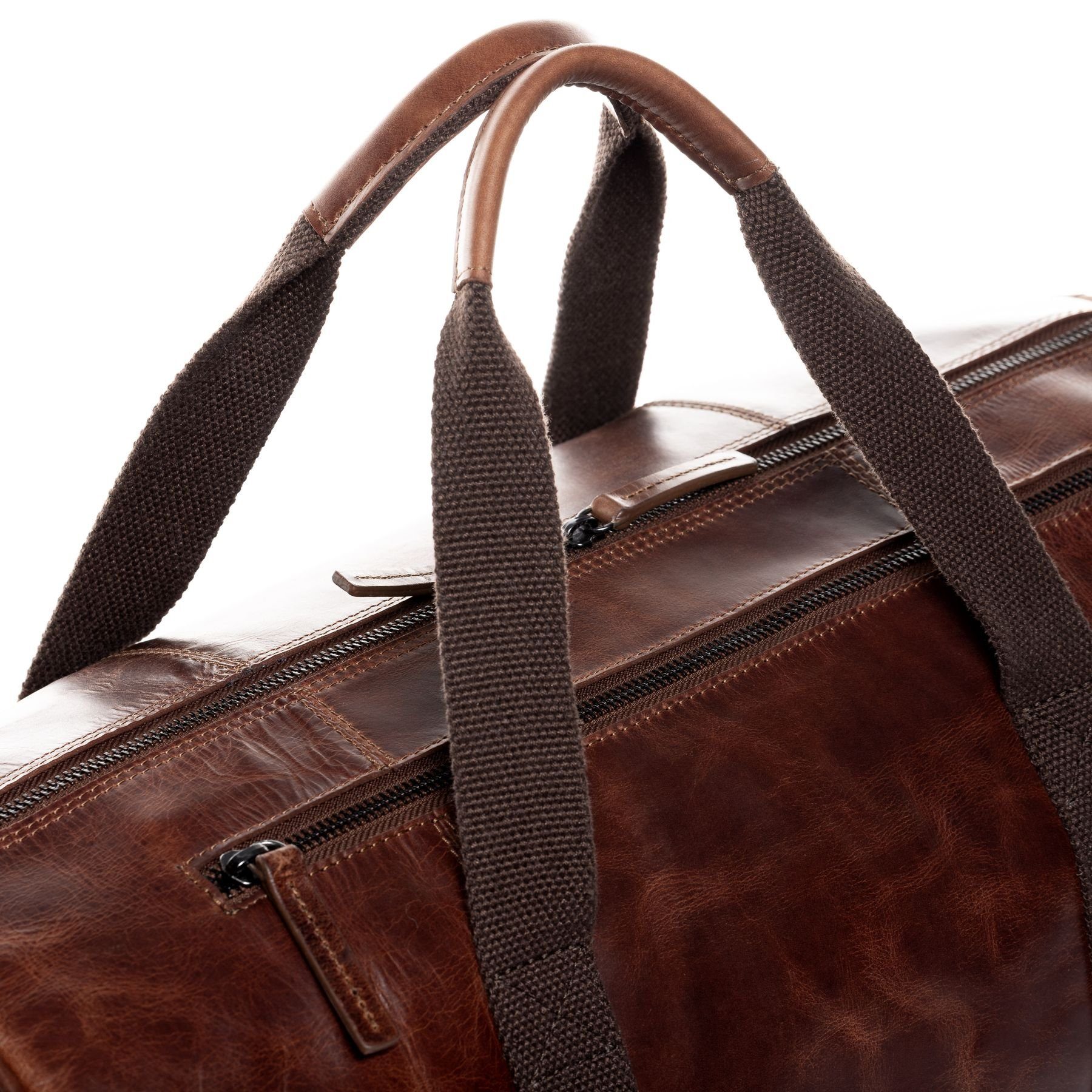 FEYNSINN Umhängetasche echt Leder Weekender groß Ledertasche braun FINLAY, Echtleder Reisegepäck für Damen & Herren, Sporttasche XL braun-cognac