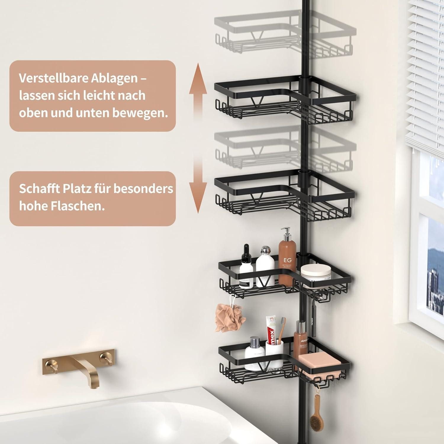 LuxusKollektion Teleskopregal Duschregal Teleskop Edelstahl Ohne Bohren Schwarz Teleskop Duschablage – Bild 2 von 5