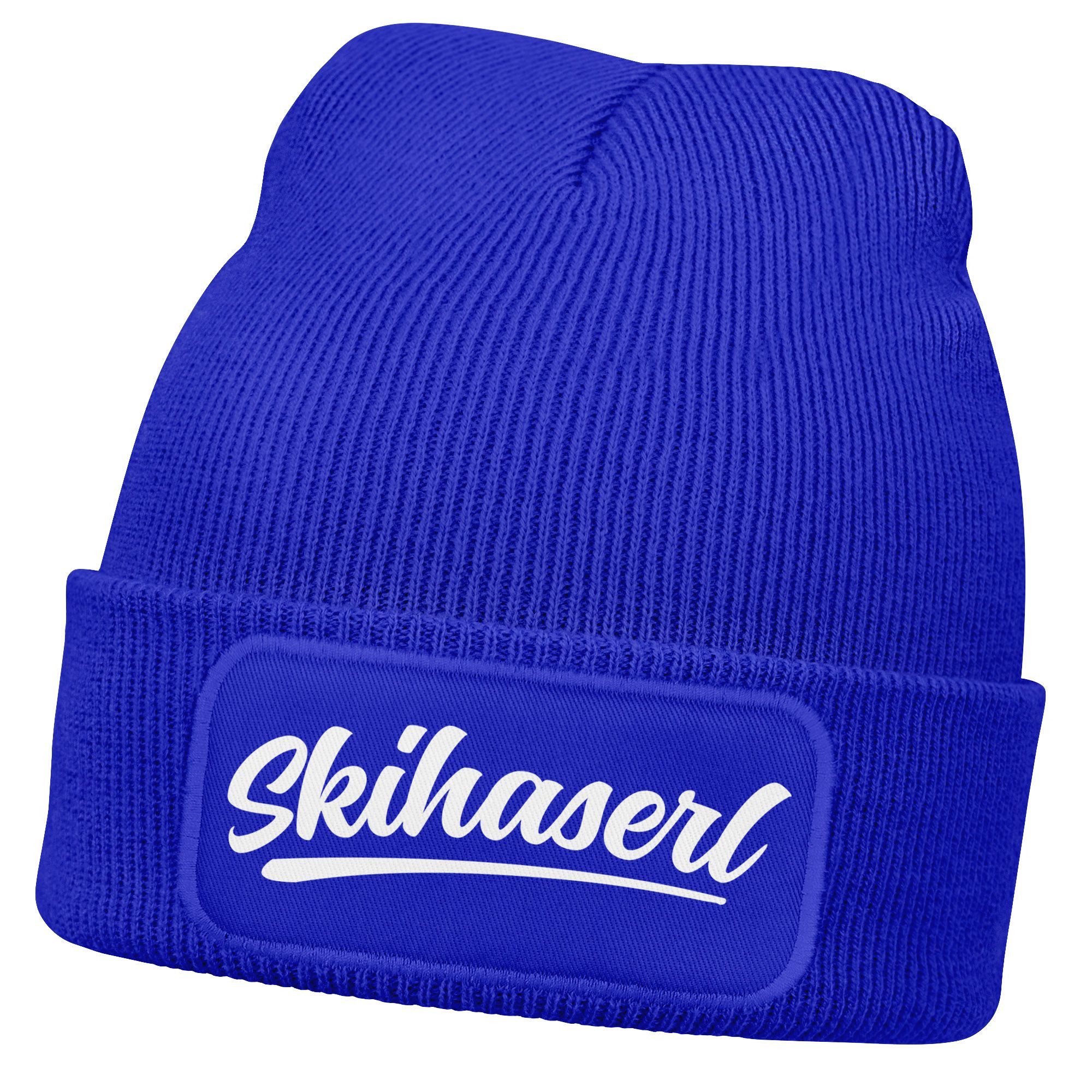 Strickmütze Damen Beanie mit Patch Skifahren Strickmütze mit Spruch Aufdruck
