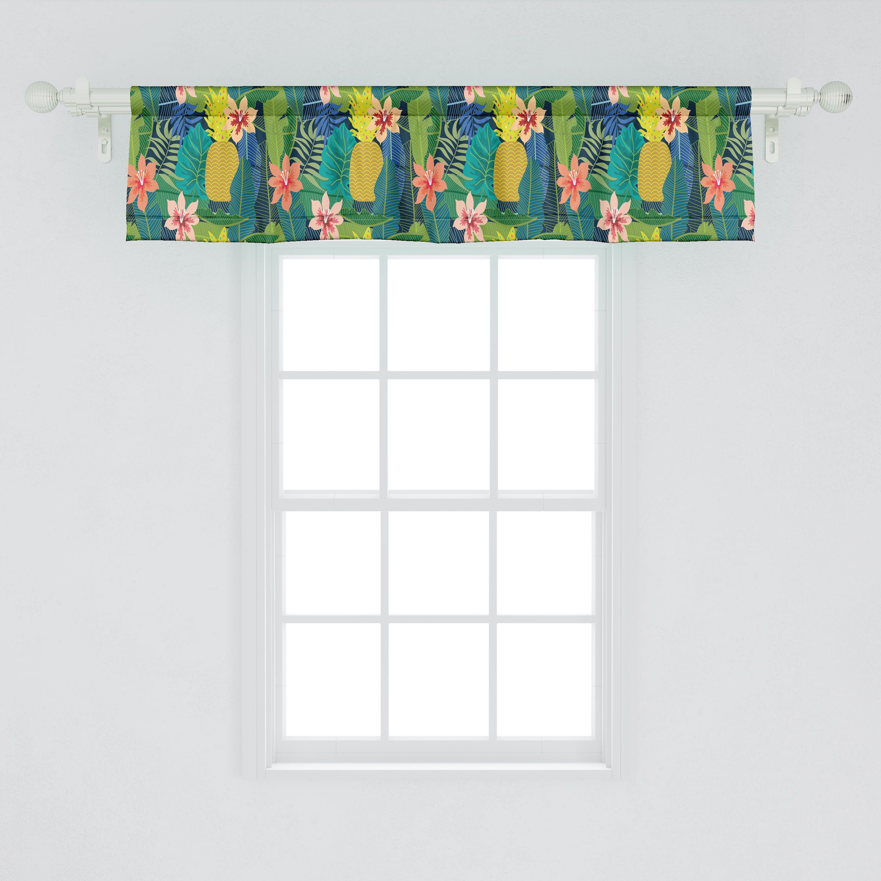 Scheibengardine Vorhang Flowers Küche Blumen für Summer Volant Schlafzimmer Abakuhaus, mit Blühend Dekor Stangentasche, Microfaser