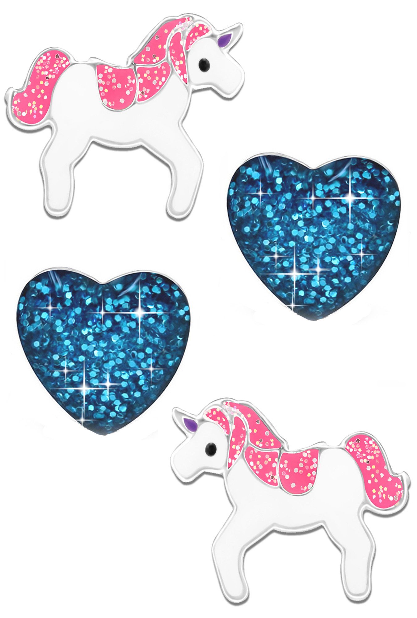 Limana Ohrring-Set Kinder Mädchen Ohrstecker 925 Silber Einhorn Pferde Edelstahl Herz, Kinderohrringe Kinderschmuck Mädchenschmuck