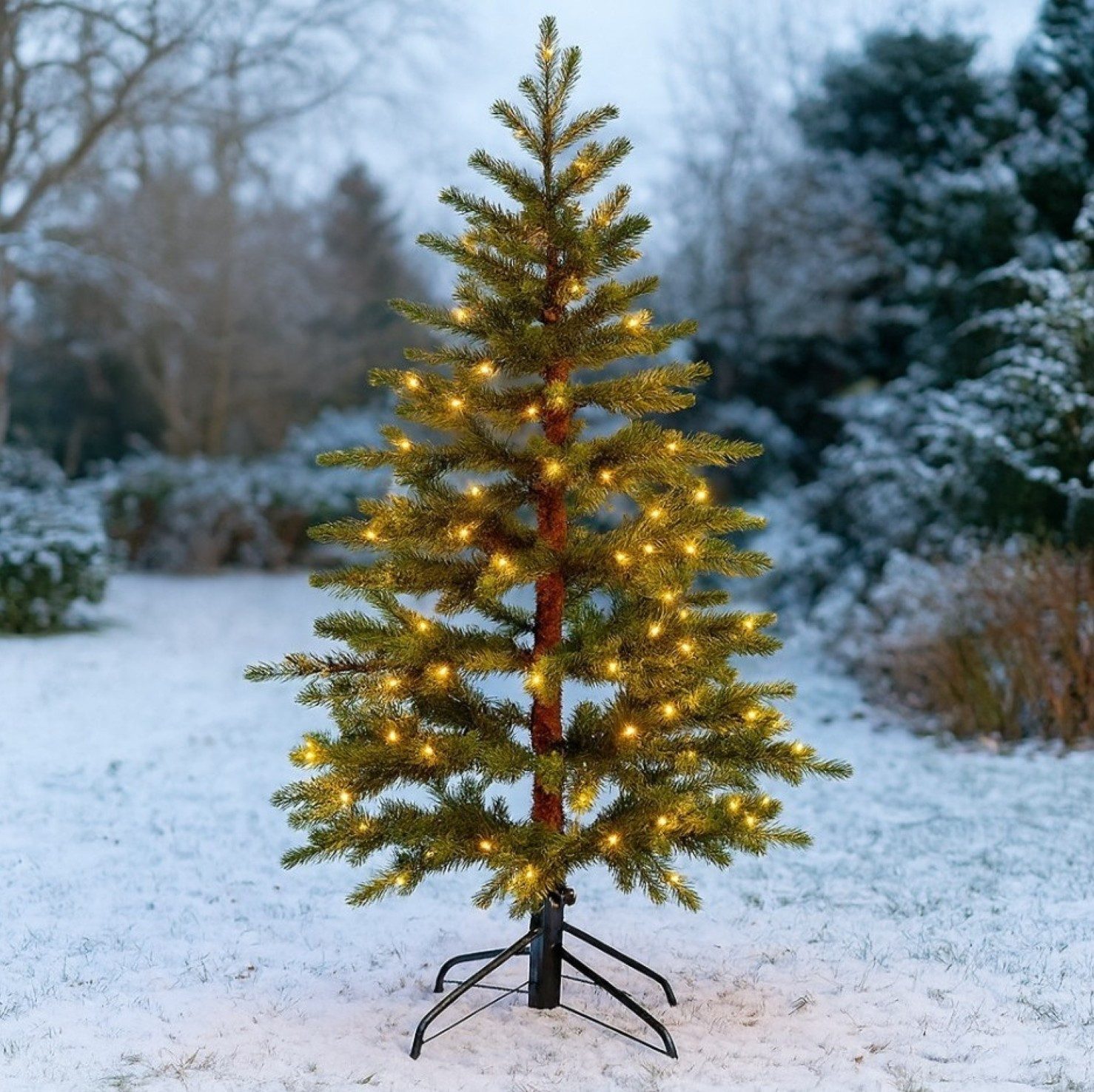 Online-Fuchs Künstlicher Weihnachtsbaum mit Beleuchtung für außen, Outdoor geeignet - Weihnachtsdeko, Spritzguss Nadeln, 120, 150, 180 und 210 cm, 9 verschiedene Leuchtfunktion - Warmweiß oder Farbwechsel