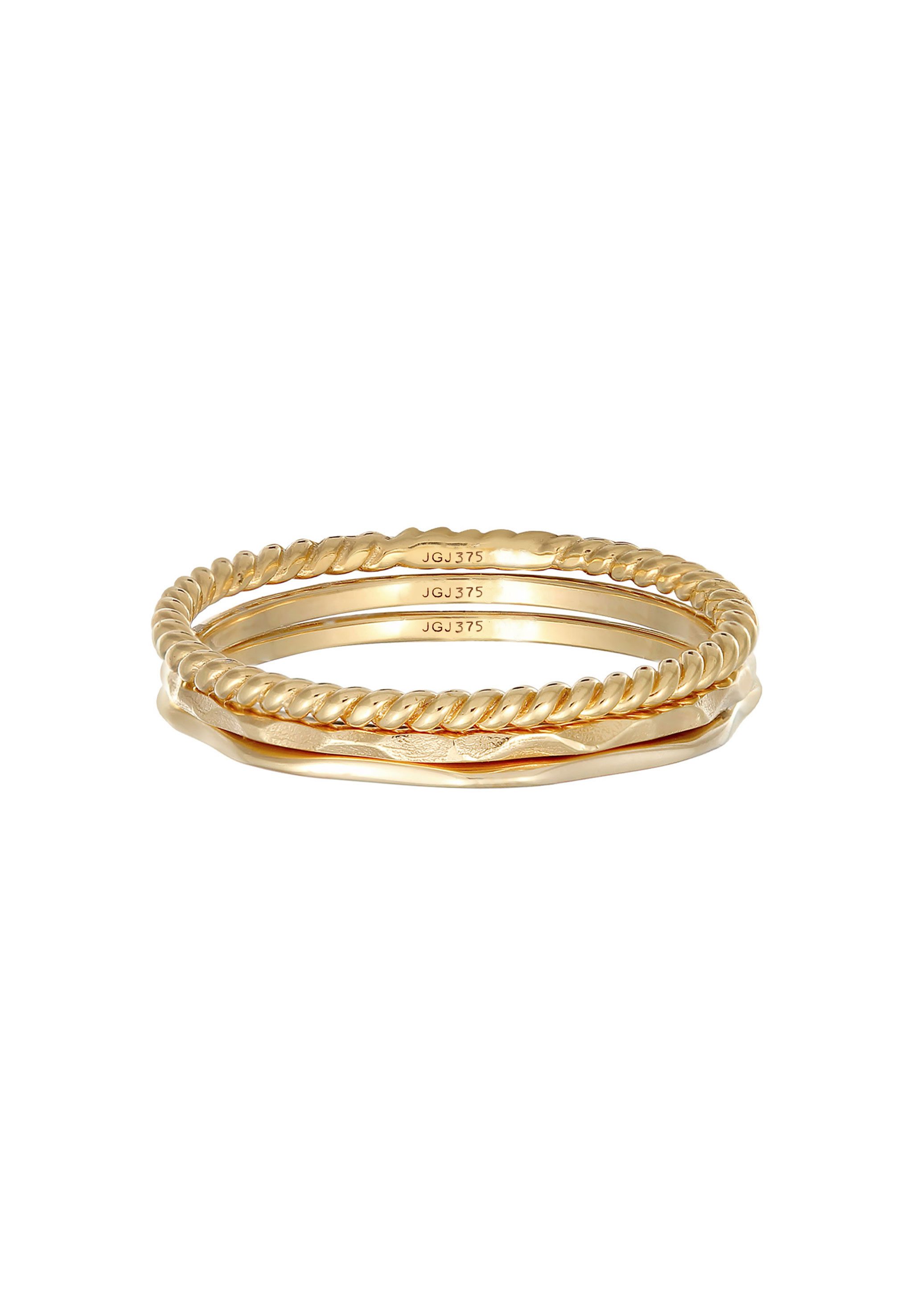 Elli Premium Ring-Set Stapelringe Stacking Bandring 3er Set 375 Gelbgold, Ring Set