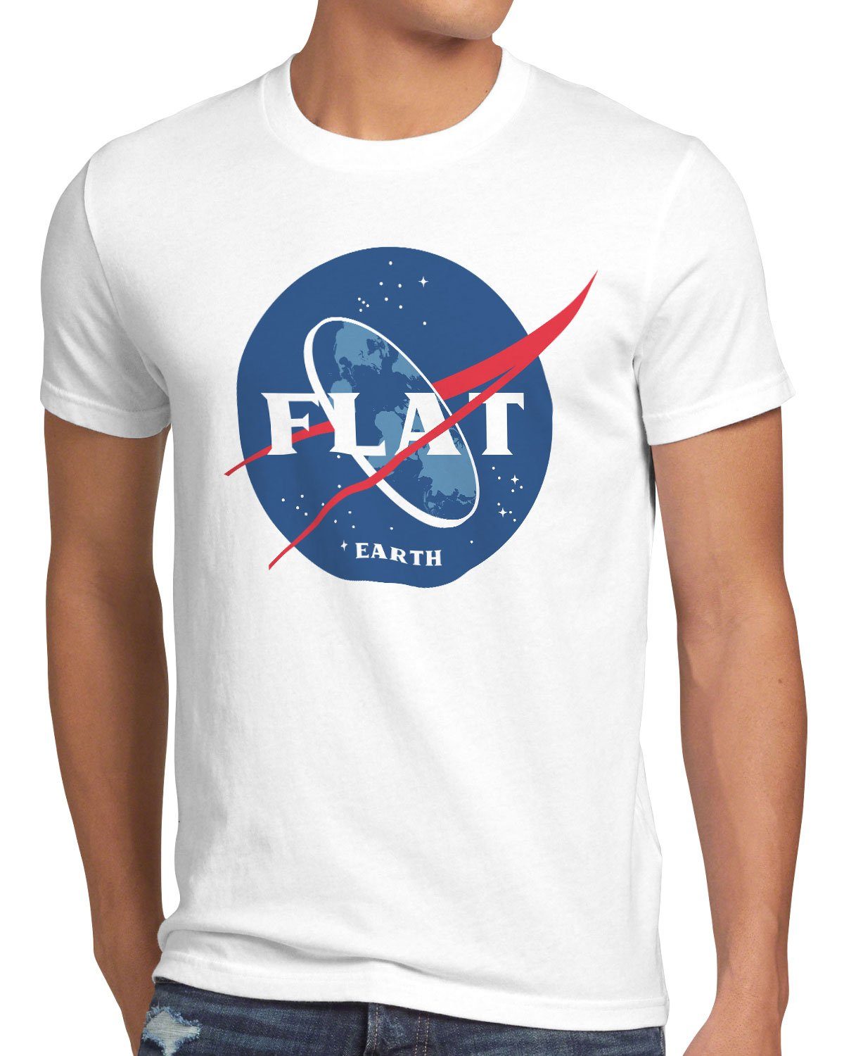 Print-Shirt style3 T-Shirt Herren weiß astronomie fernrohr Earth Flat weltraum