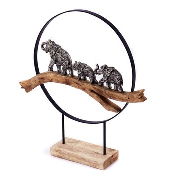 CREEDWOOD Skulptur SKULPTUR "ELEPHANTS IN RING", Mangoholz, Deko Aufsteller Elefanten