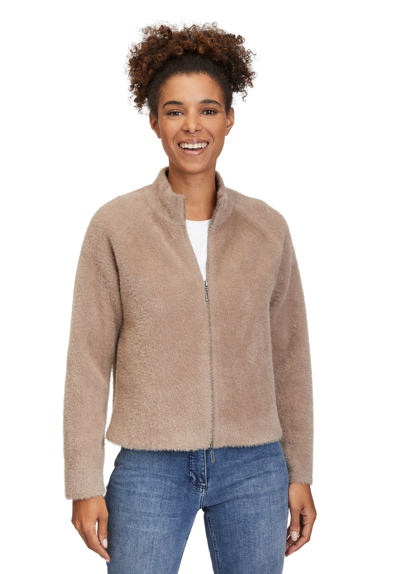 Barclay (1-tlg) Kragen Betty mit beige Strickjacke Reißverschluss