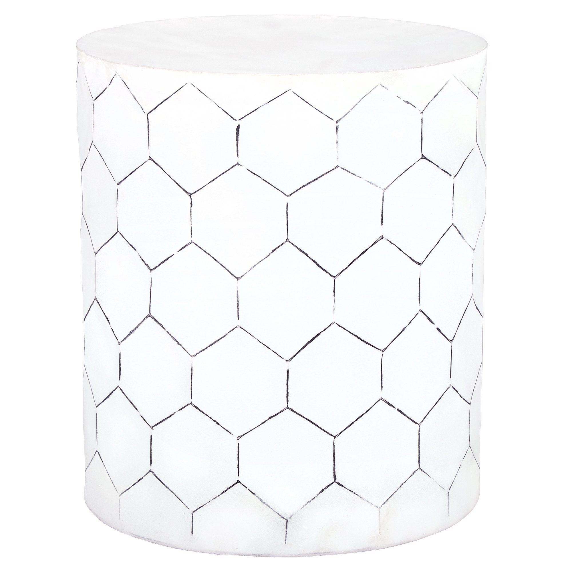 Hexagonformen Modern Ø38x45cm Weiß Rund WOMO-DESIGN Beistelltisch Loungetisch Ablagetisch Couchtisch Metalltisch, Metall Turku Wohnzimmertisch Honigwabenmuster