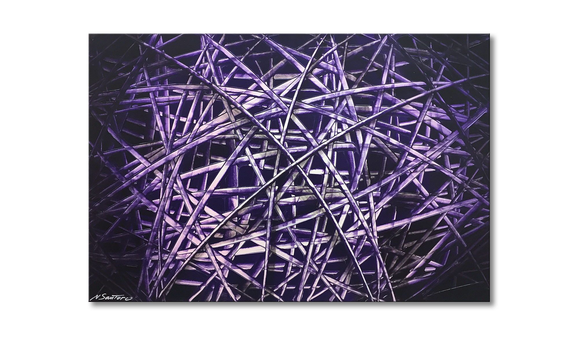 WandbilderXXL Gemälde Purple Lines 120 x 80 cm, Abstraktes Gemälde, handgemaltes Unikat