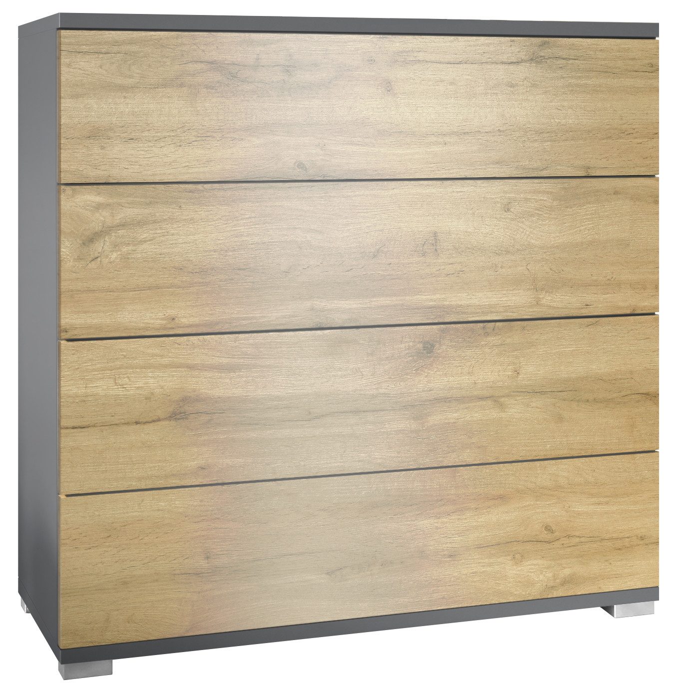 Vladon Kommode Pavos V3 (Sideboard, mit 4 Schubladen), Anthrazit matt/Eiche Evoke (76 x 76 x 35 cm)