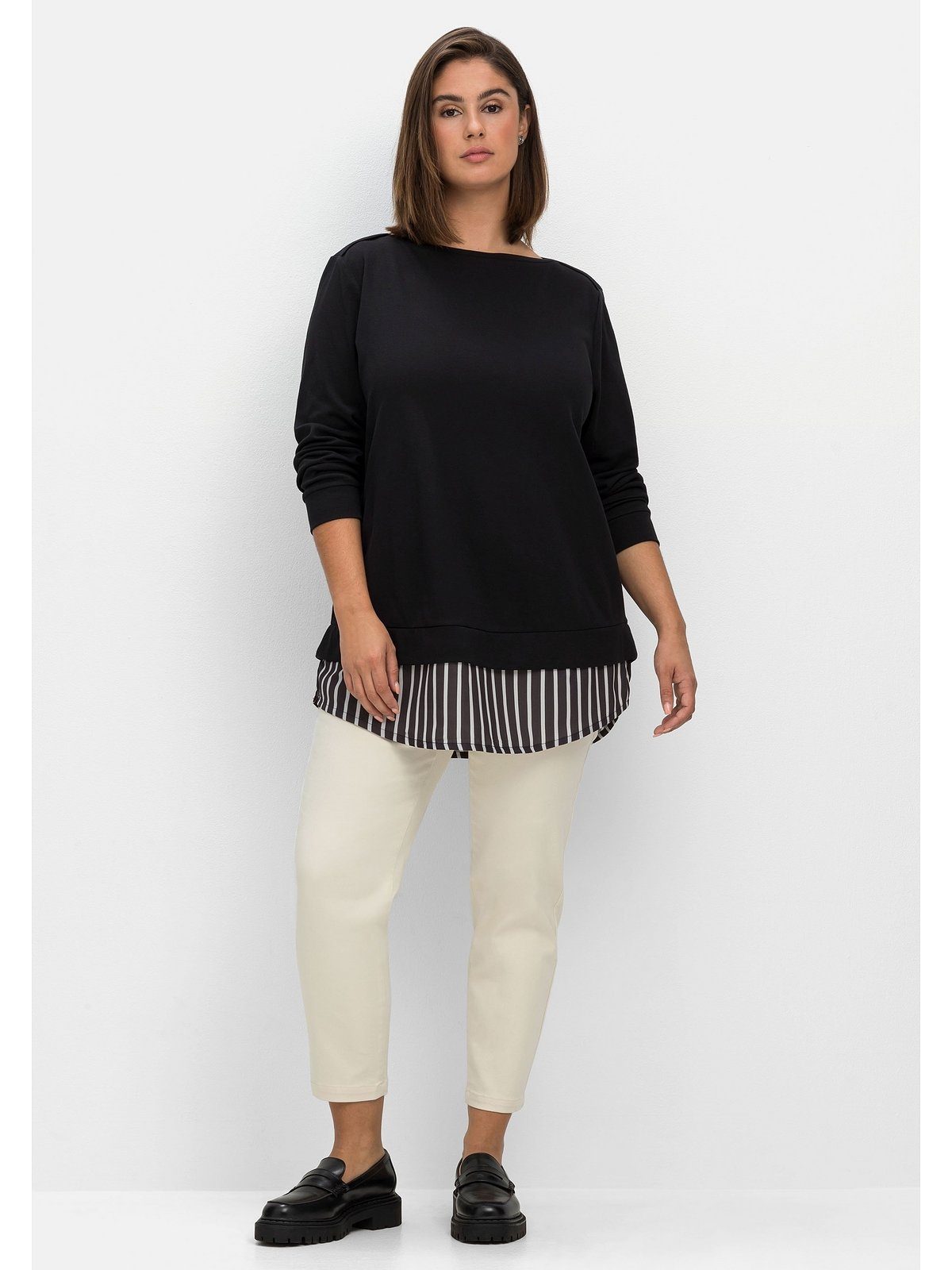 Sheego Langarmshirt Große Größen mit Ansatz aus Blusenstoff