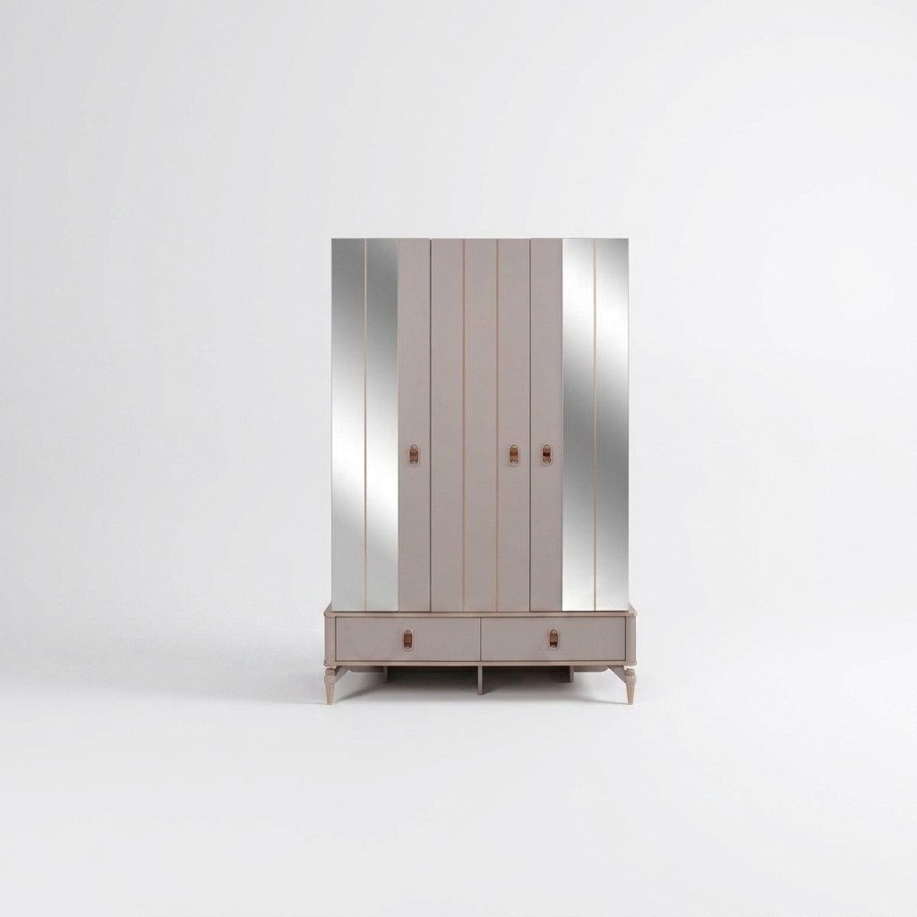 Xlmoebel Spiegelschrank Luxus Holzschrank Beige mit Spiegel für Kinderzimmer (1-St., Spiegelschrank Beige) Made in Europa