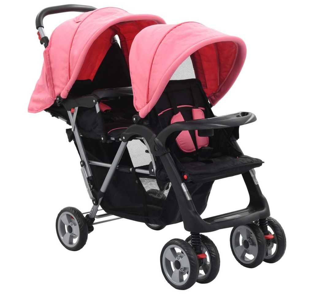 Thumbnail - vidaXL Sport-Kinderwagen, Tandem-Kinderwagen Stahl Rosa und Schwarz