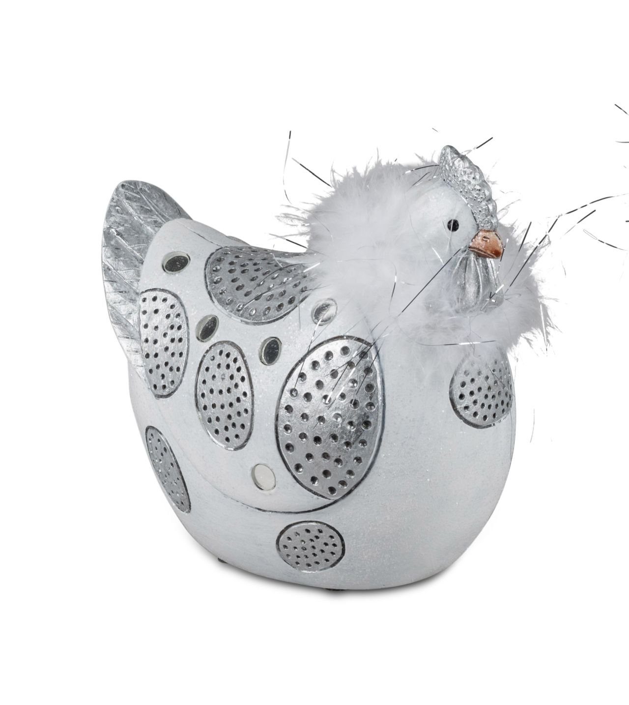 formano Dekofigur Huhn aus Keramik 18 cm weiß/silber