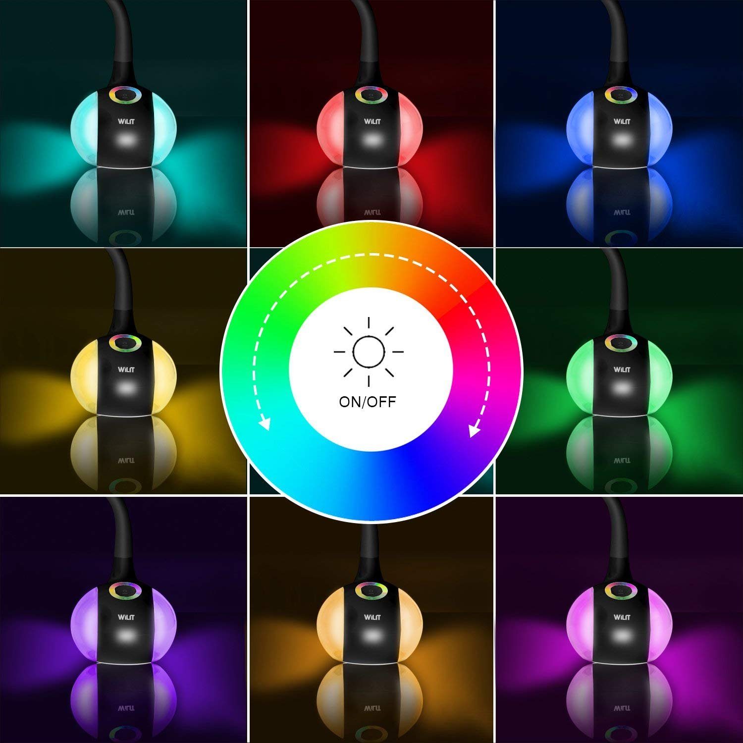 WILIT LED LED Farblicht Stufenlos Helligkeitsstufen 3 fest Schwarz Tischleuchte Kinder Schreibtischlampe Dimmbar, Neutralweiß, Nachttischlampe und Touch LED Einstellbares integriert, 5W